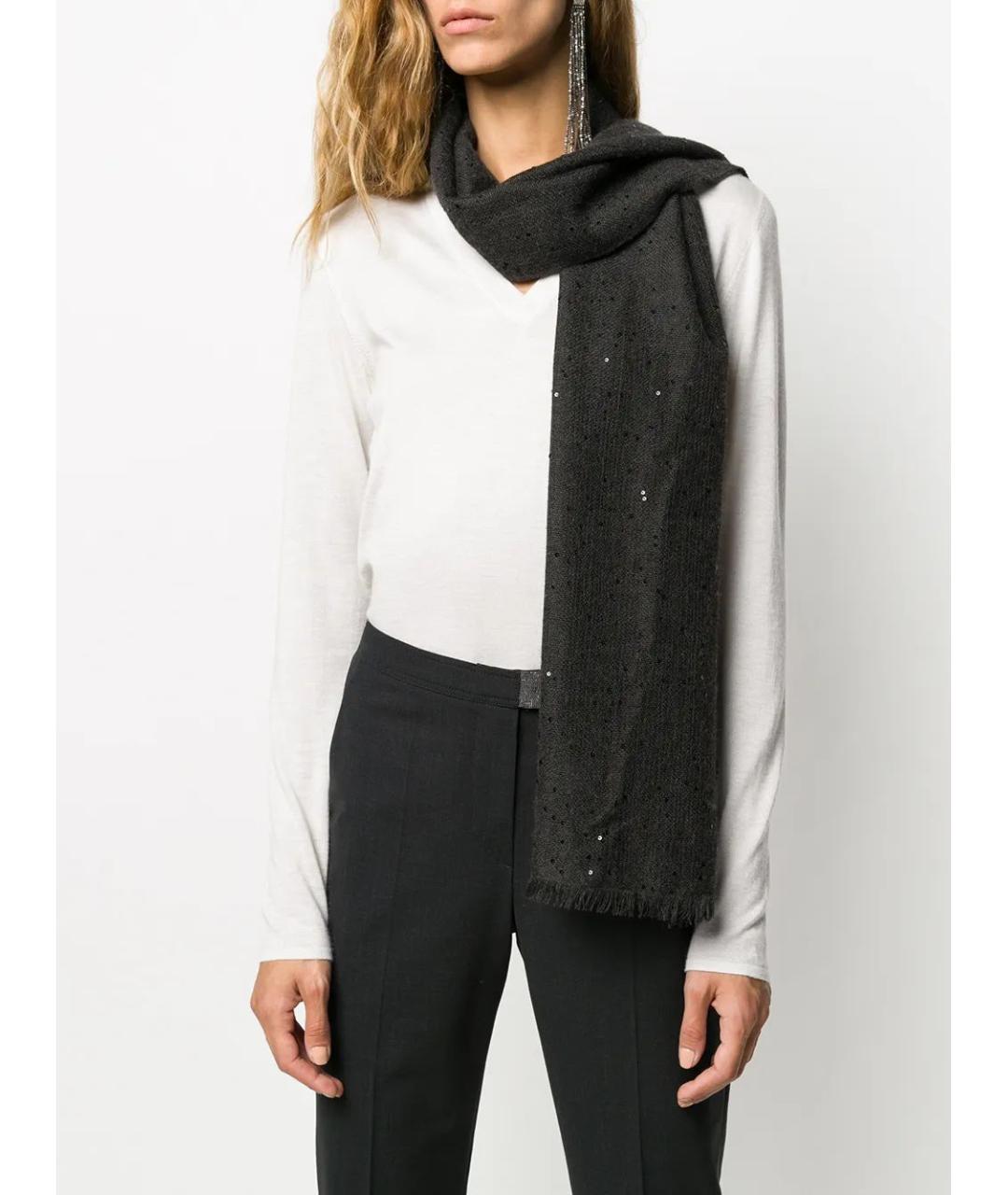 BRUNELLO CUCINELLI Черный кашемировый шарф, фото 2