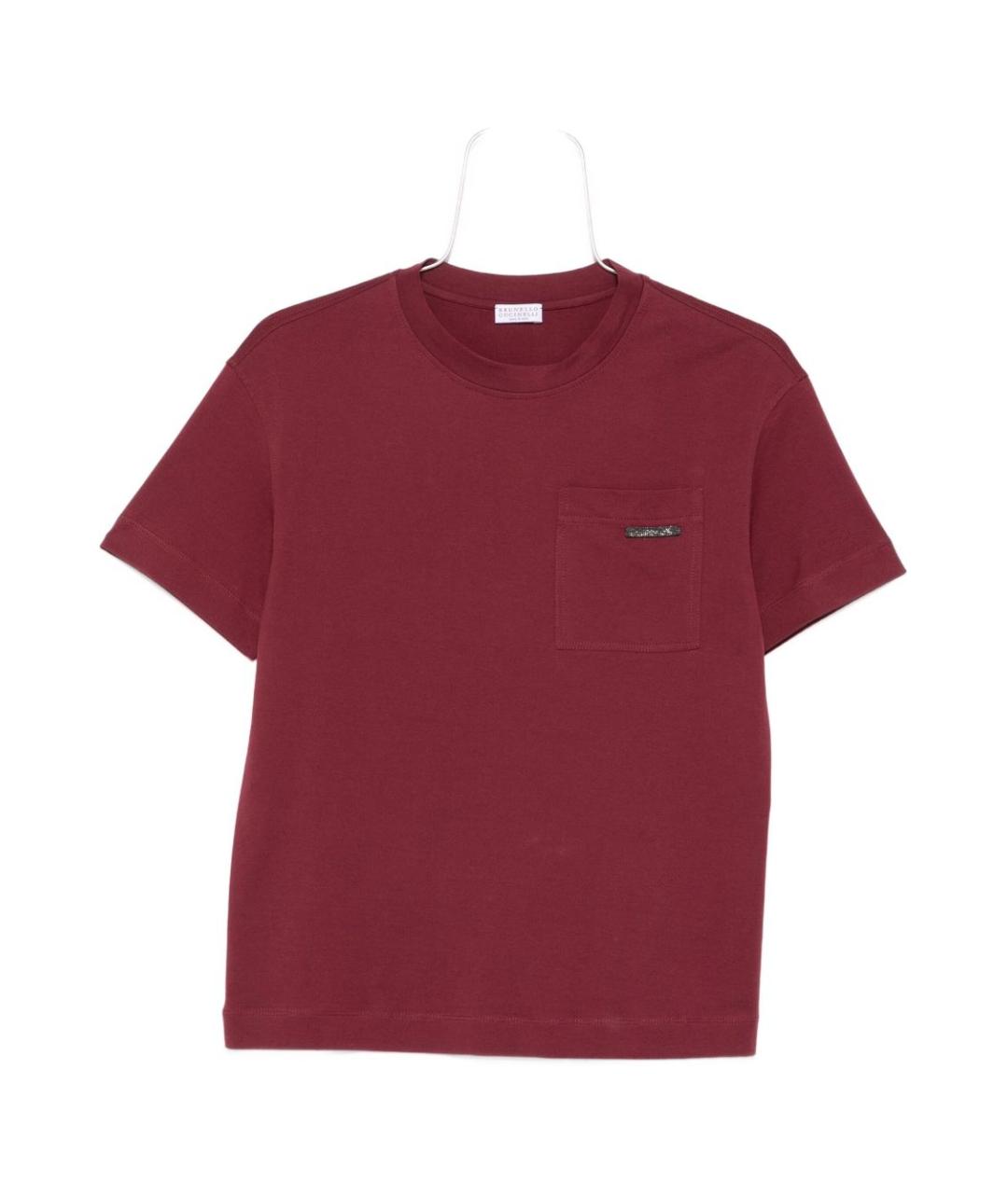 BRUNELLO CUCINELLI Бордовая хлопковая футболка, фото 1