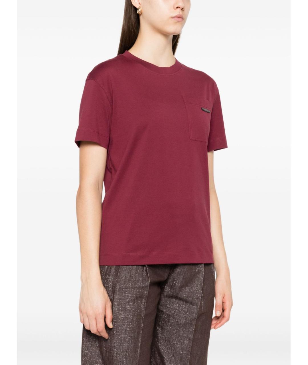 BRUNELLO CUCINELLI Бордовая хлопковая футболка, фото 2