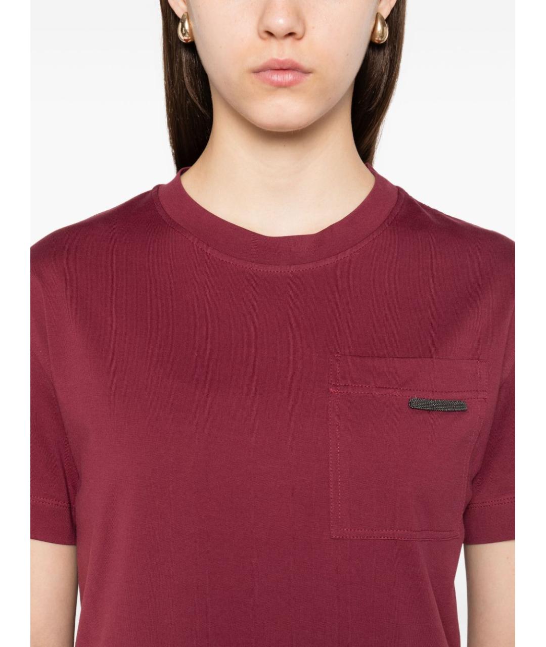 BRUNELLO CUCINELLI Бордовая хлопковая футболка, фото 5