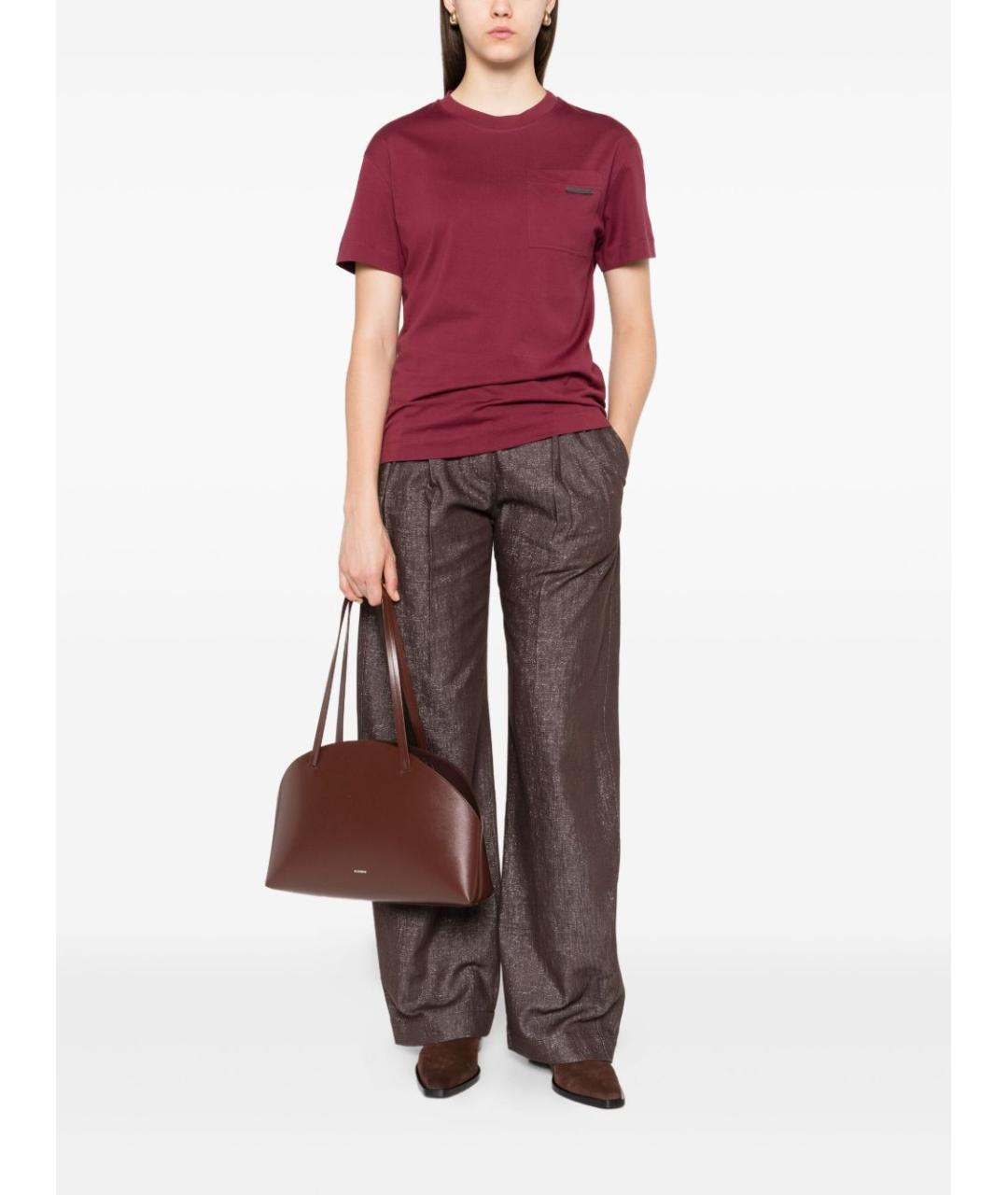 BRUNELLO CUCINELLI Бордовая хлопковая футболка, фото 3