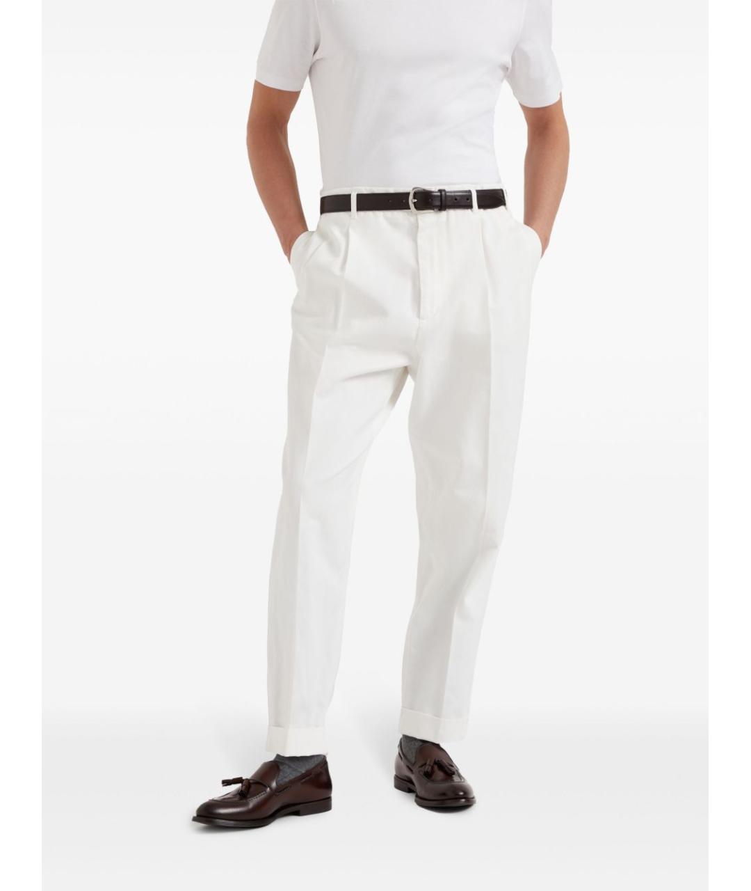 BRUNELLO CUCINELLI Белые хлопковые повседневные брюки, фото 4
