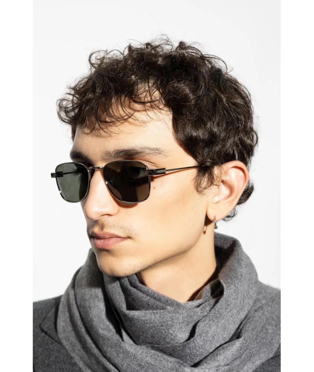 SAINT LAURENT Черные металлические солнцезащитные очки, фото 2