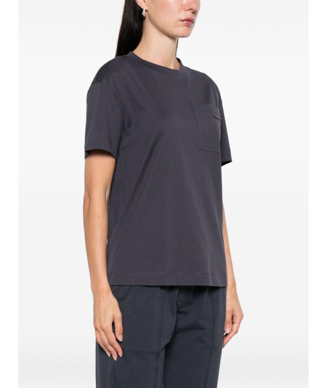 BRUNELLO CUCINELLI Серая хлопковая футболка, фото 3