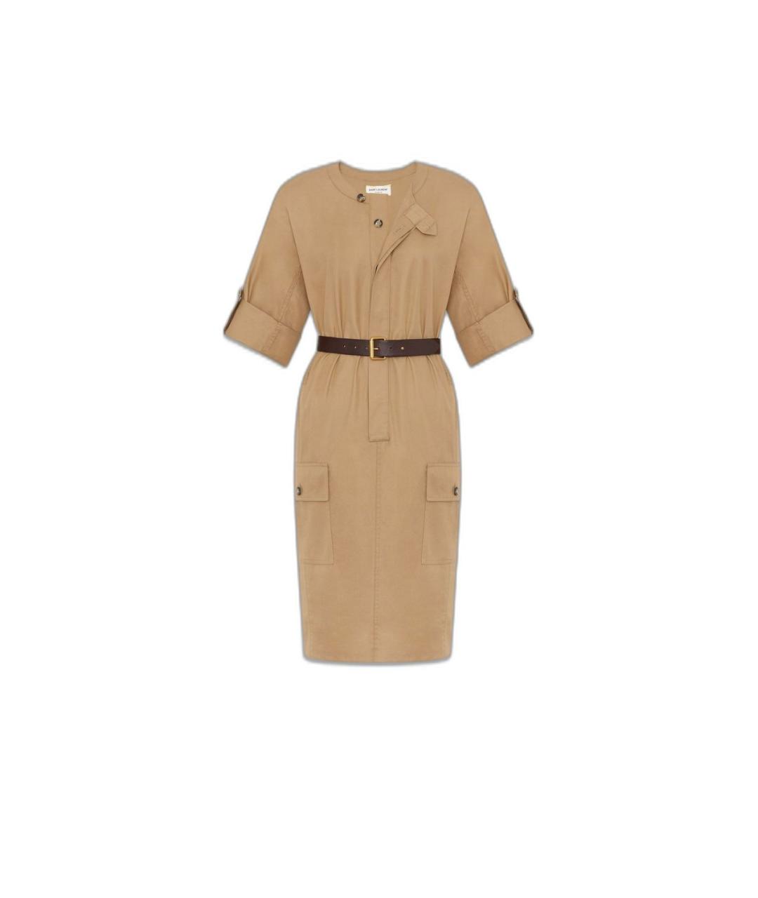 SAINT LAURENT Бежевое хлопковое повседневное платье, фото 1