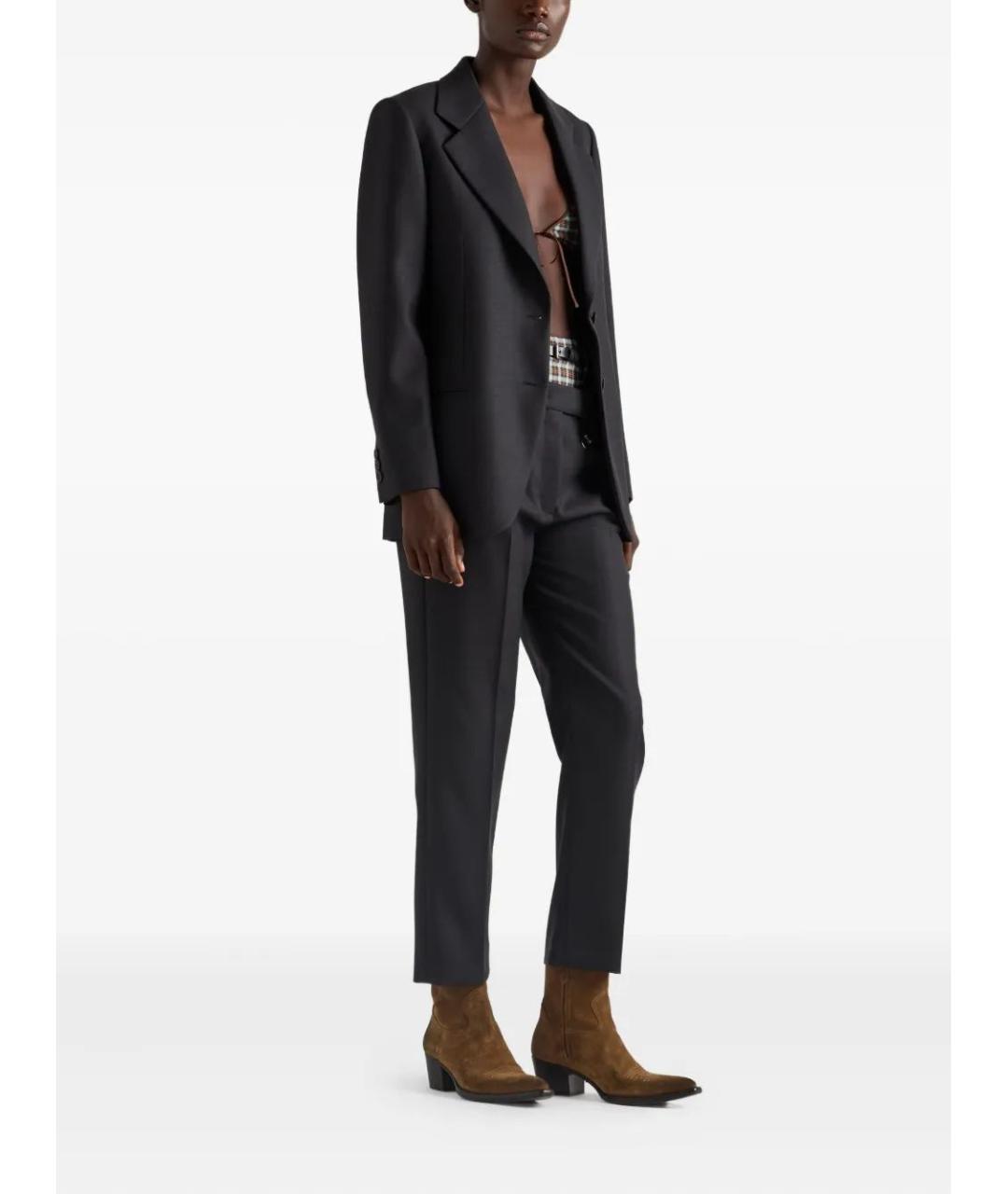 PRADA Антрацитовые шерстяные прямые брюки, фото 2