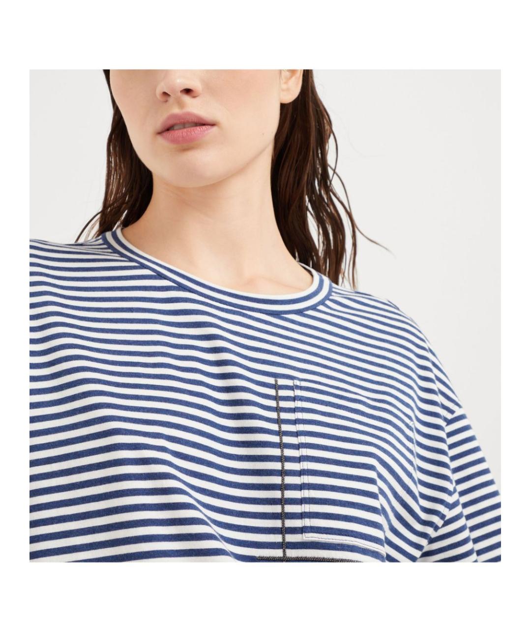 BRUNELLO CUCINELLI Темно-синяя хлопковая футболка, фото 2