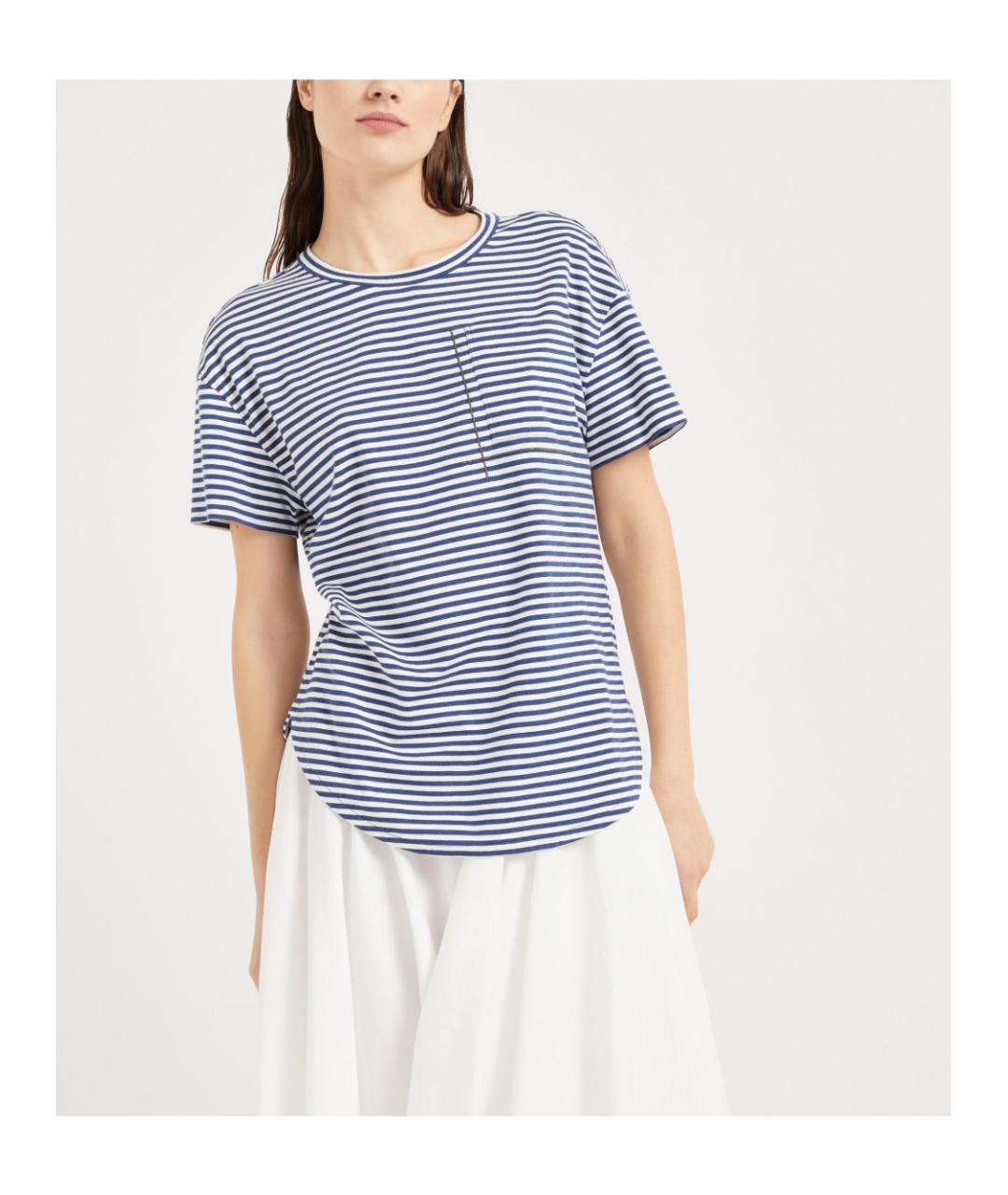 BRUNELLO CUCINELLI Темно-синяя хлопковая футболка, фото 3