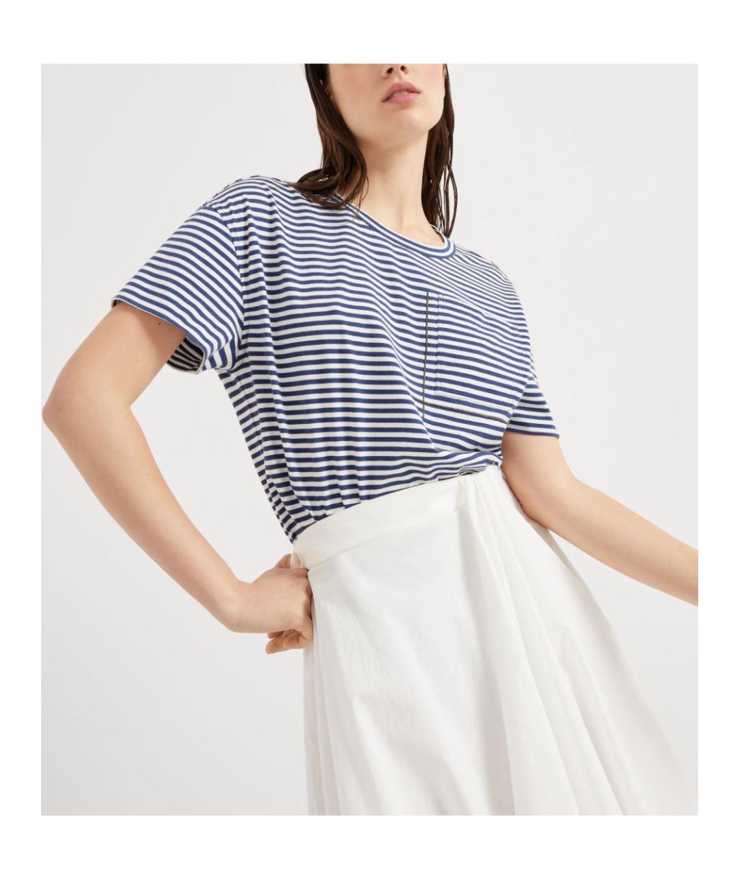 BRUNELLO CUCINELLI Темно-синяя хлопковая футболка, фото 4