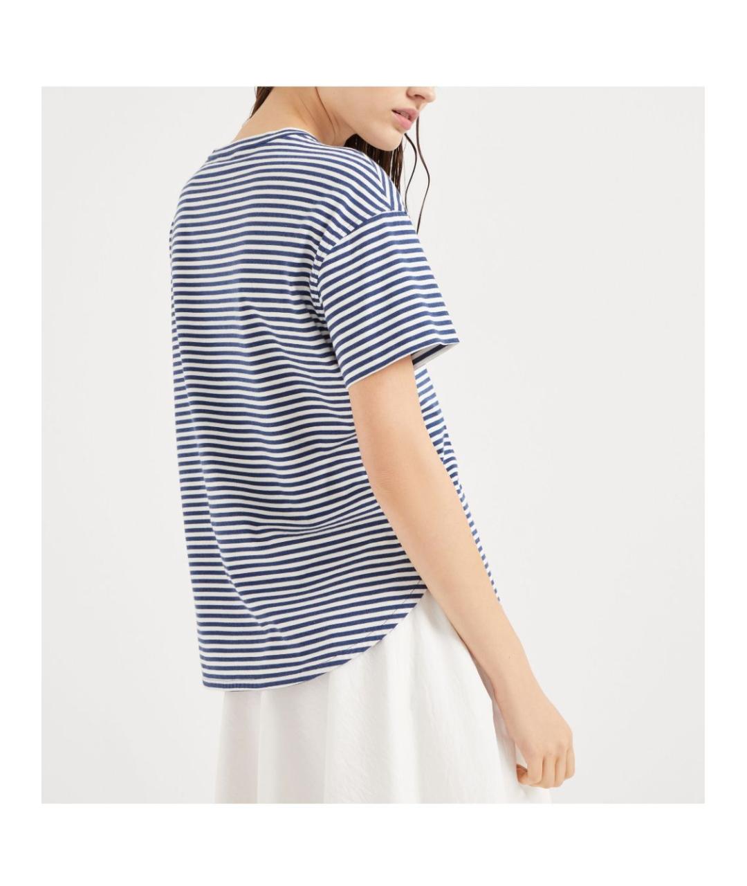 BRUNELLO CUCINELLI Темно-синяя хлопковая футболка, фото 5