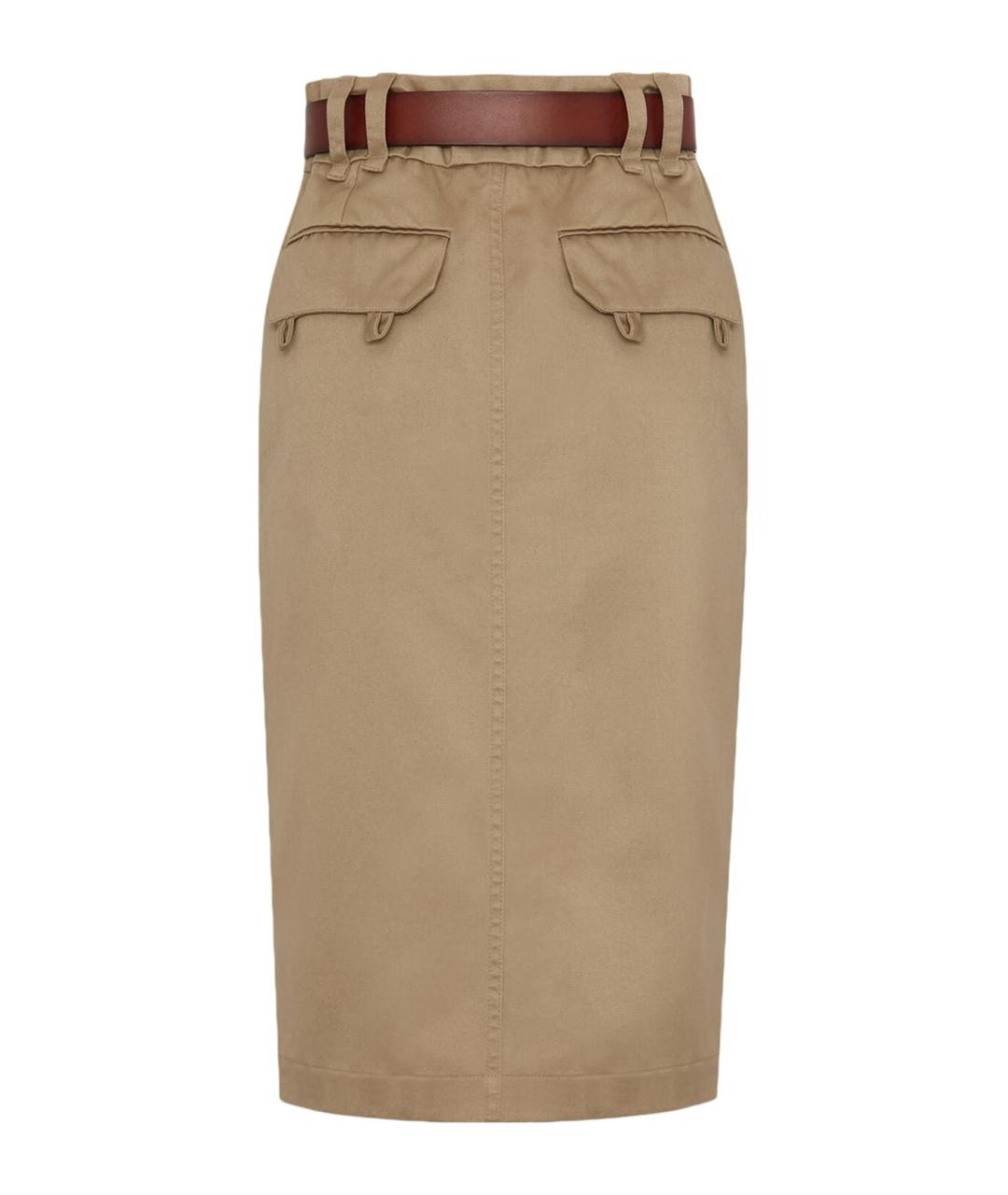 SAINT LAURENT Бежевая хлопковая юбка миди, фото 2