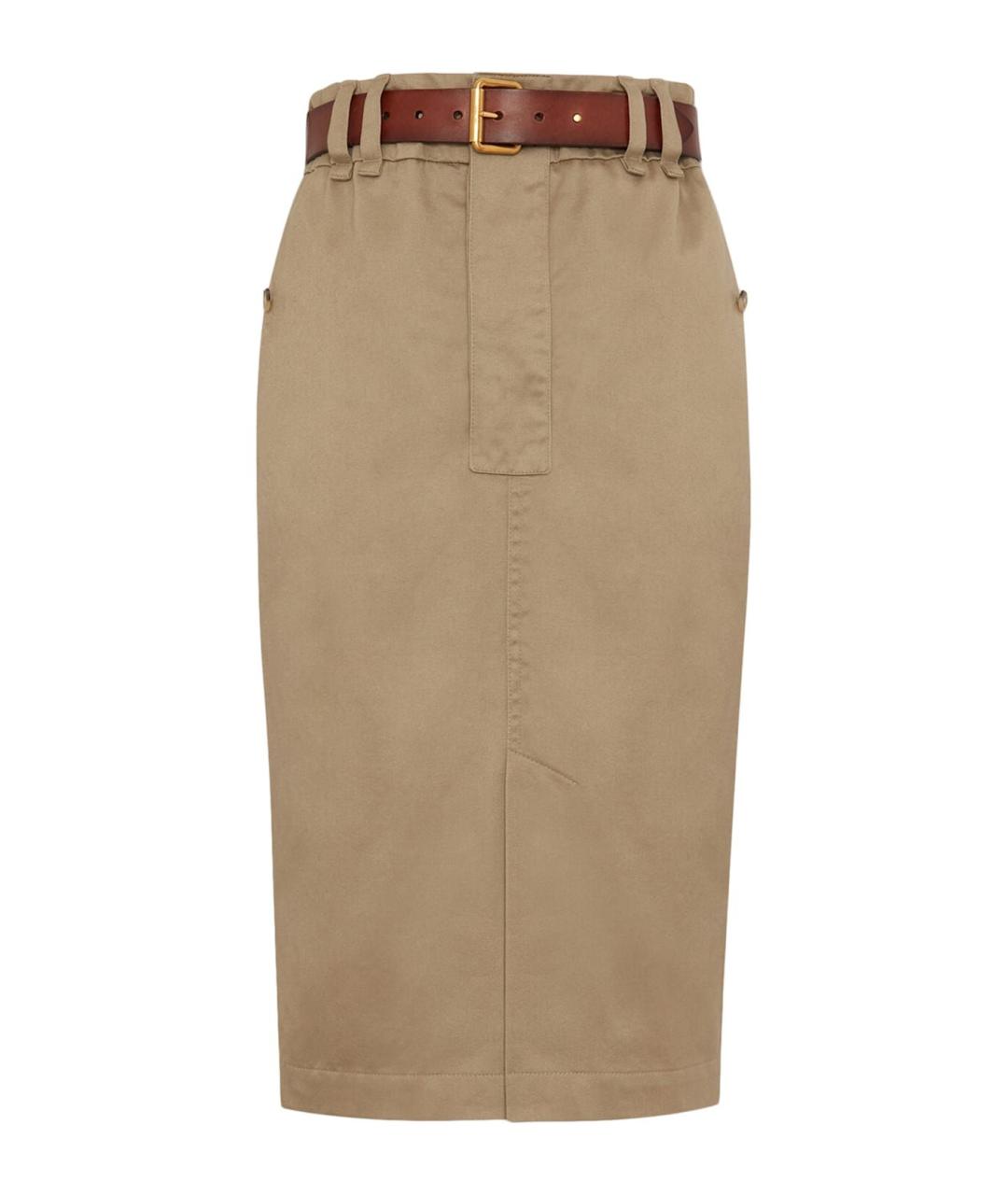 SAINT LAURENT Бежевая хлопковая юбка миди, фото 1