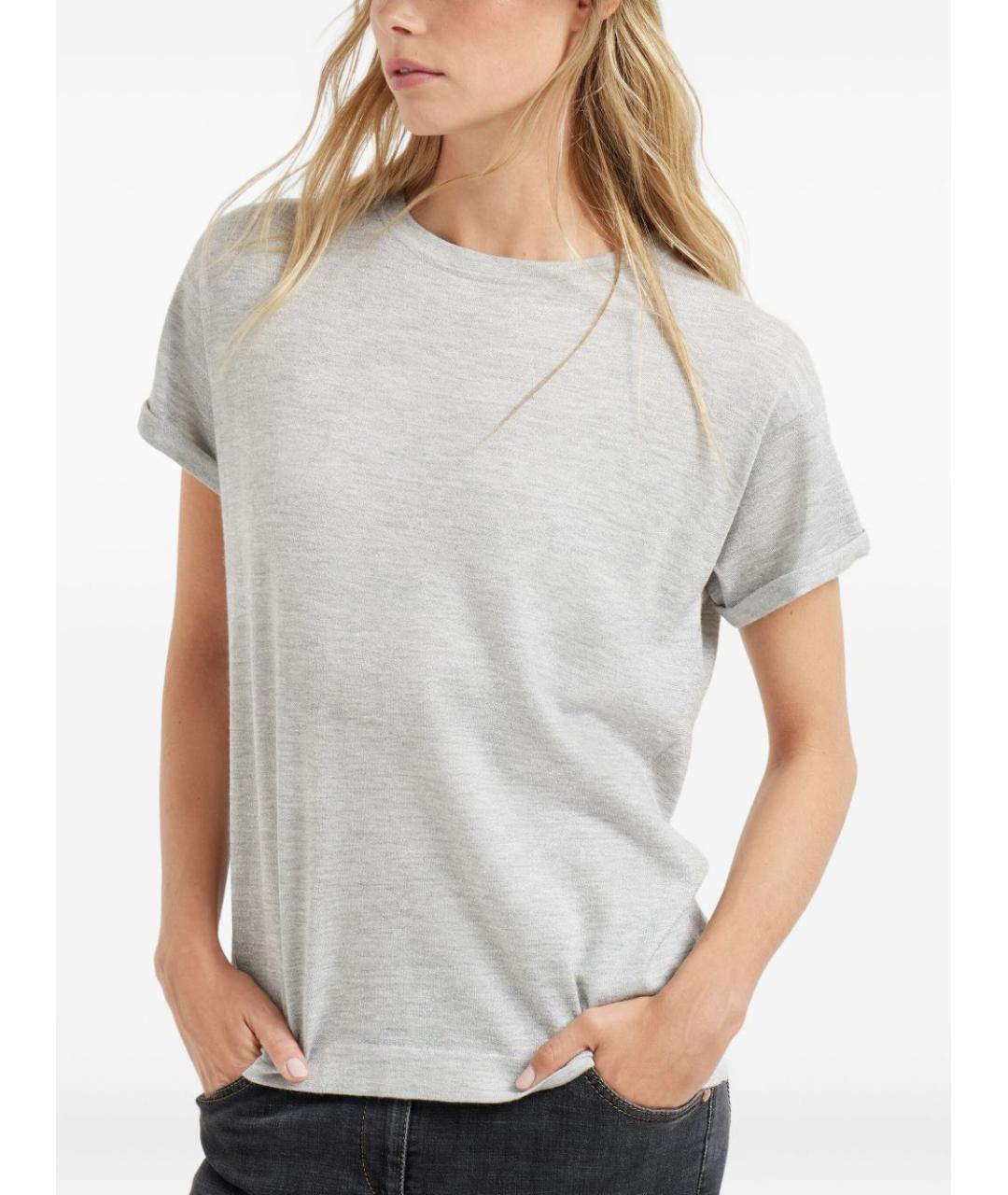 BRUNELLO CUCINELLI Серая кашемировая футболка, фото 3