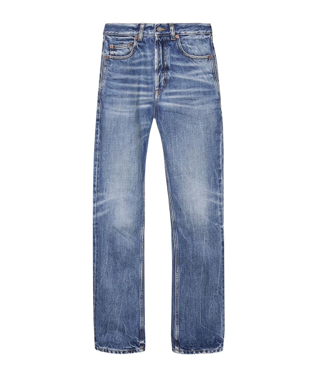 SAINT LAURENT Синие хлопковые прямые джинсы, фото 1