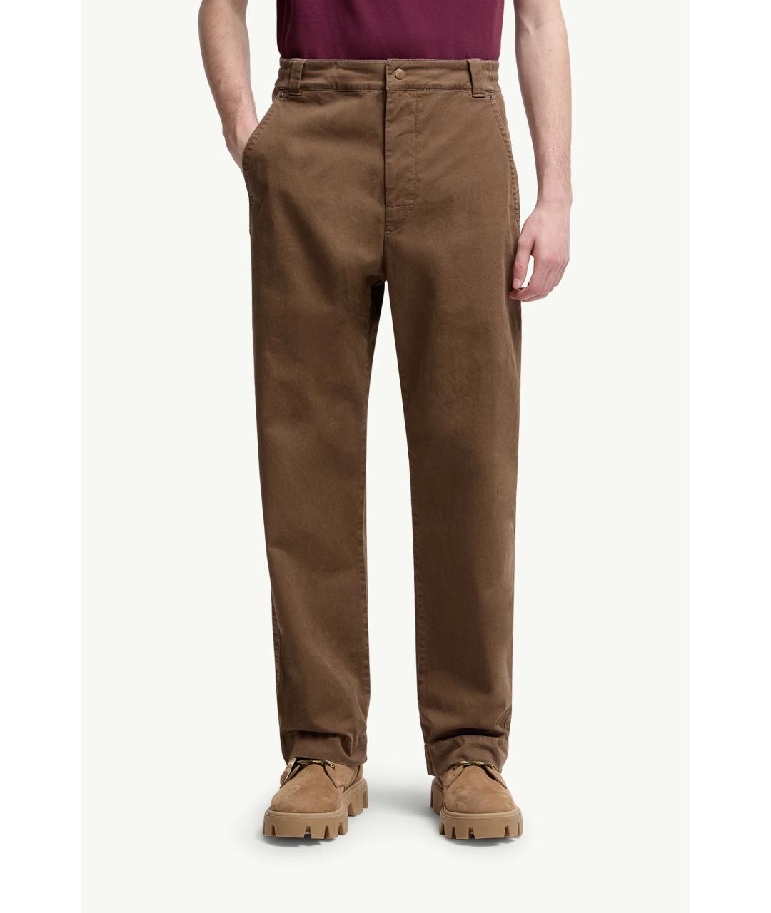 MONCLER Коричневые хлопковые повседневные брюки, фото 4
