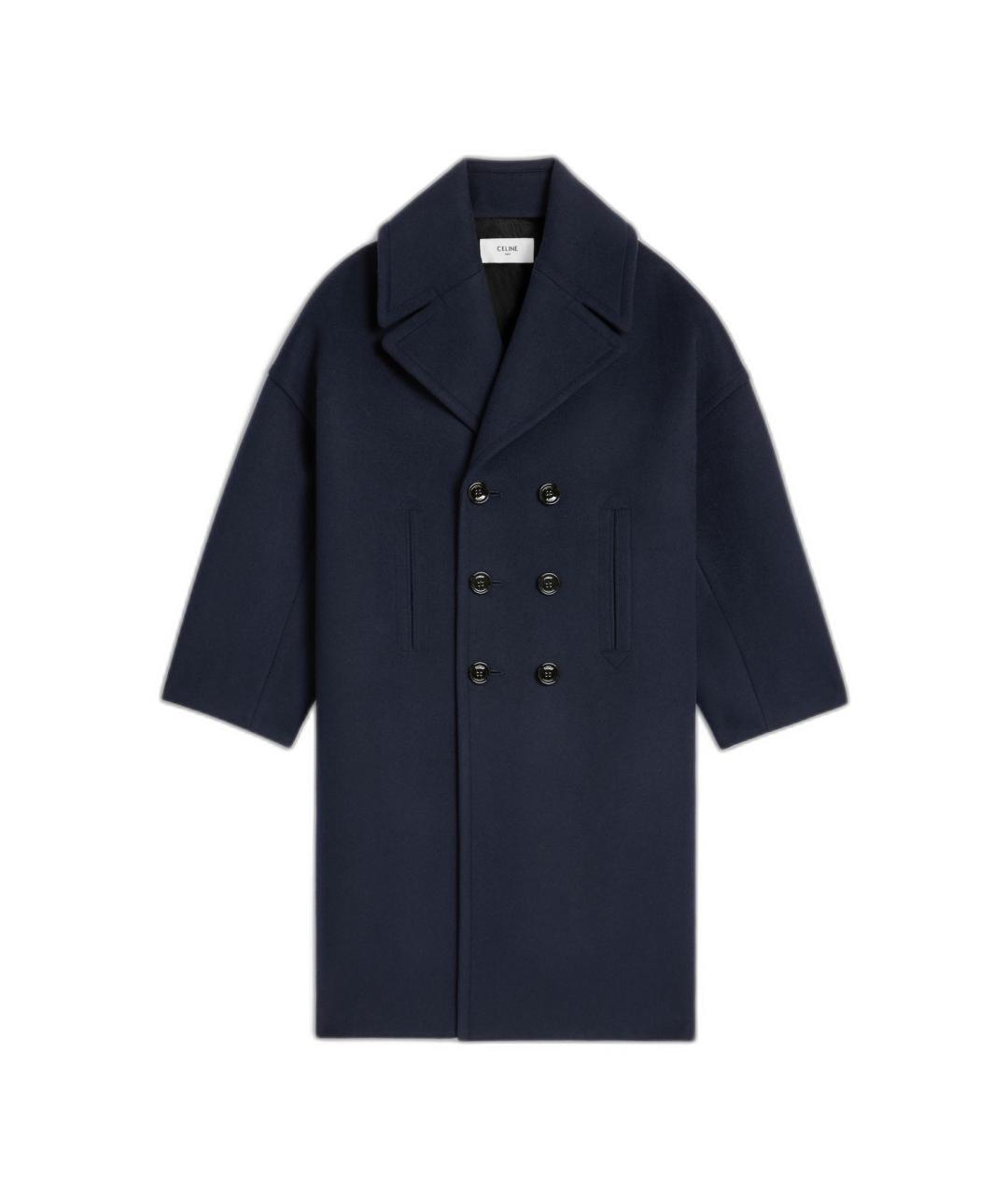 CELINE Темно-синее шерстяное пальто, фото 1