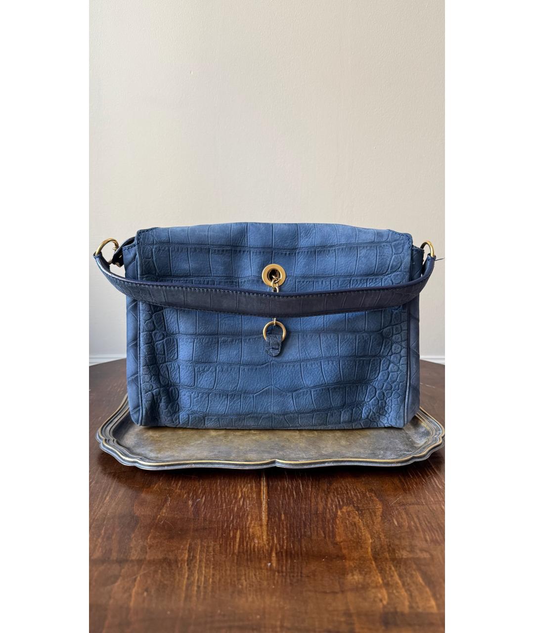 SAINT LAURENT Голубая кожаная сумка через плечо, фото 2