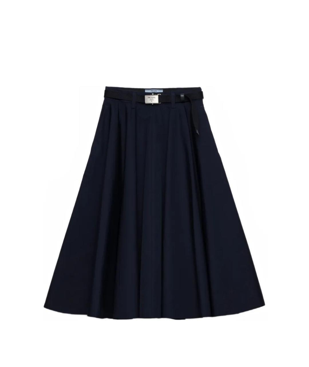 PRADA Темно-синяя хлопковая юбка миди, фото 1