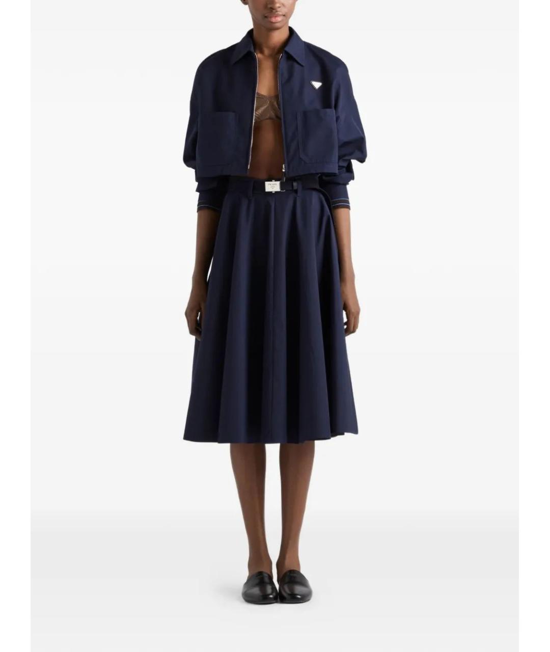 PRADA Темно-синяя хлопковая юбка миди, фото 2