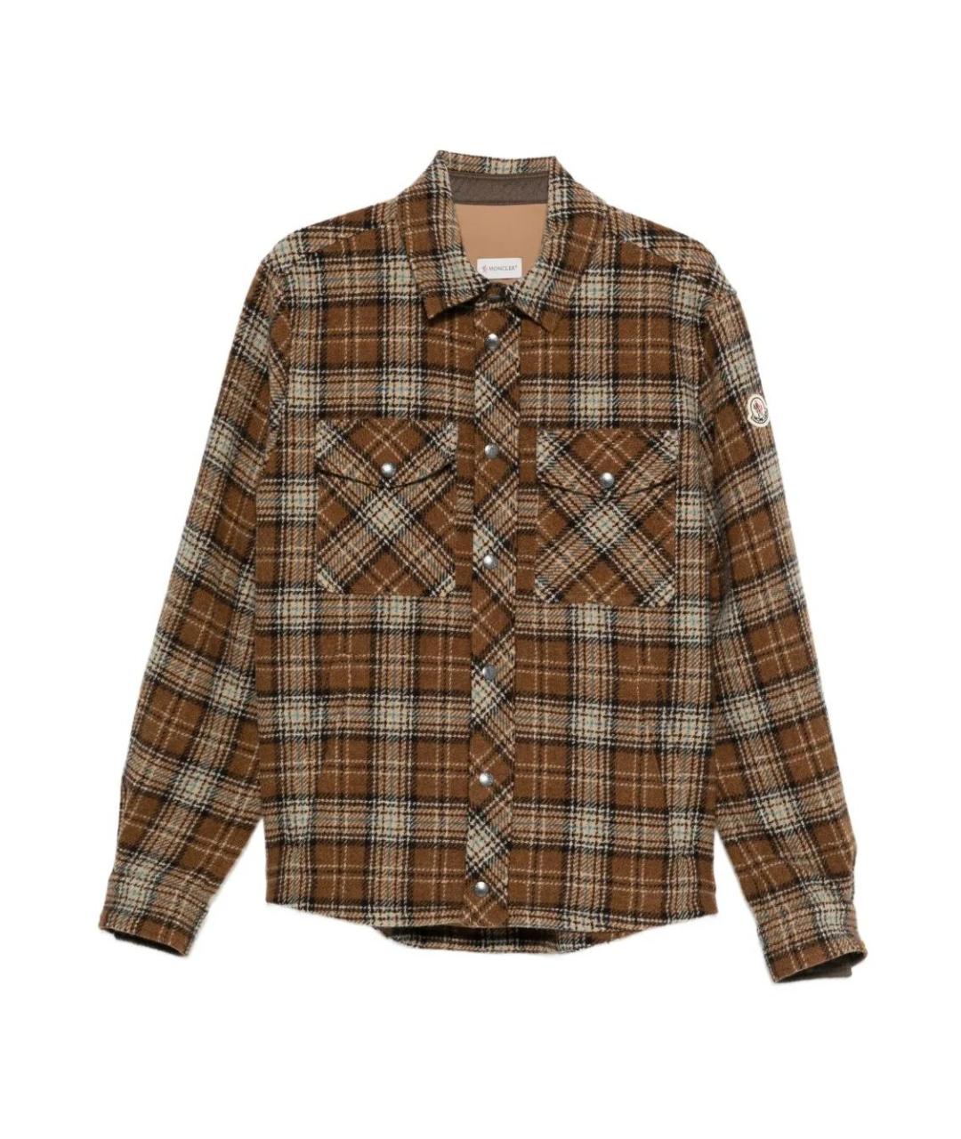 MONCLER Коричневая шерстяная кэжуал рубашка, фото 1