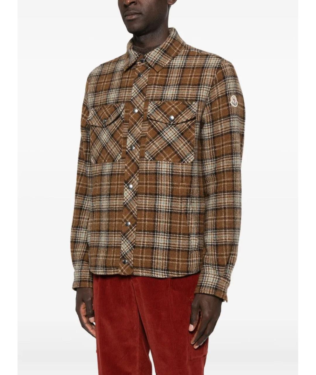 MONCLER Коричневая шерстяная кэжуал рубашка, фото 3