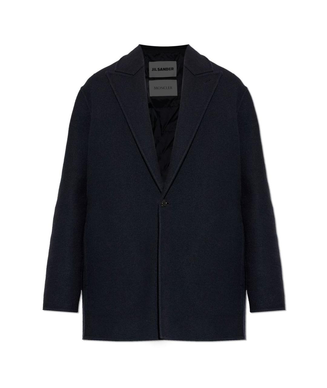 MONCLER Темно-синее шерстяное пальто, фото 1