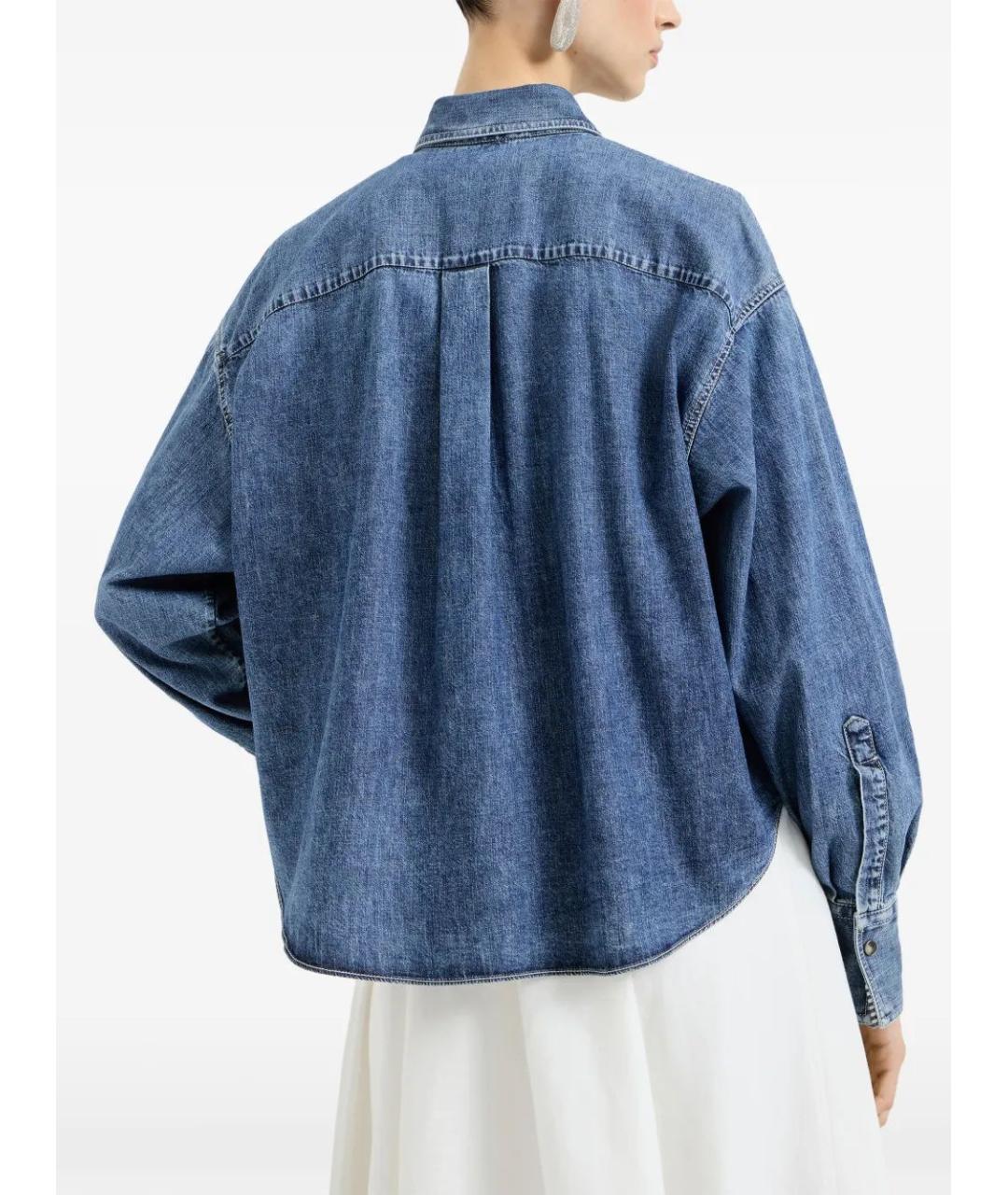 BRUNELLO CUCINELLI Синяя хлопковая рубашка, фото 4