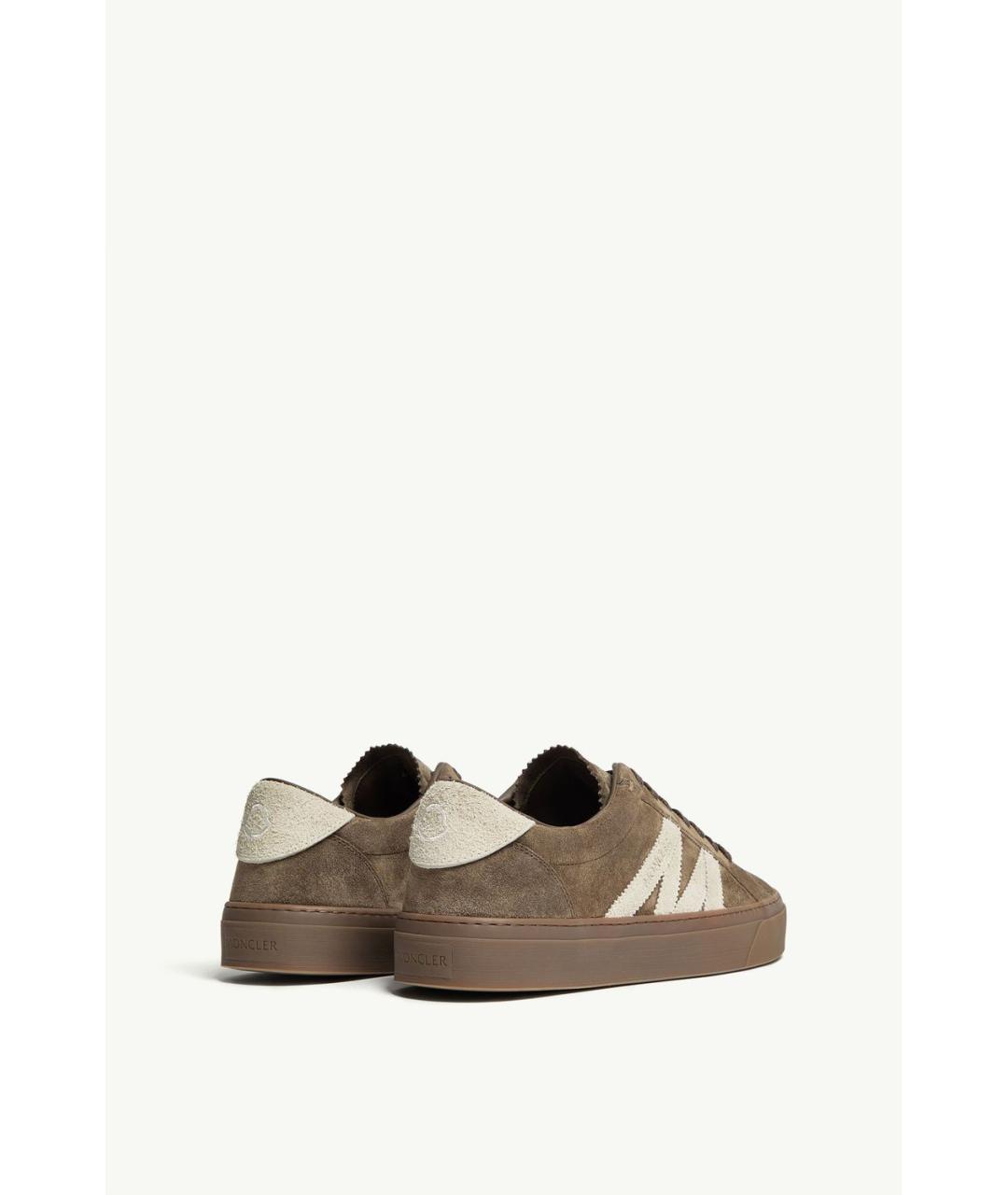 MONCLER Коричневые кожаные низкие кроссовки / кеды, фото 4