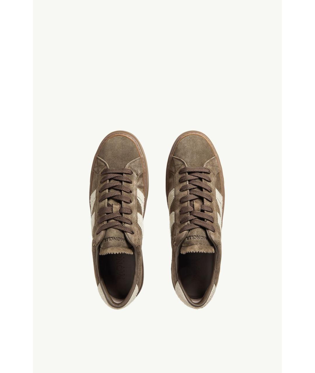 MONCLER Коричневые кожаные низкие кроссовки / кеды, фото 5