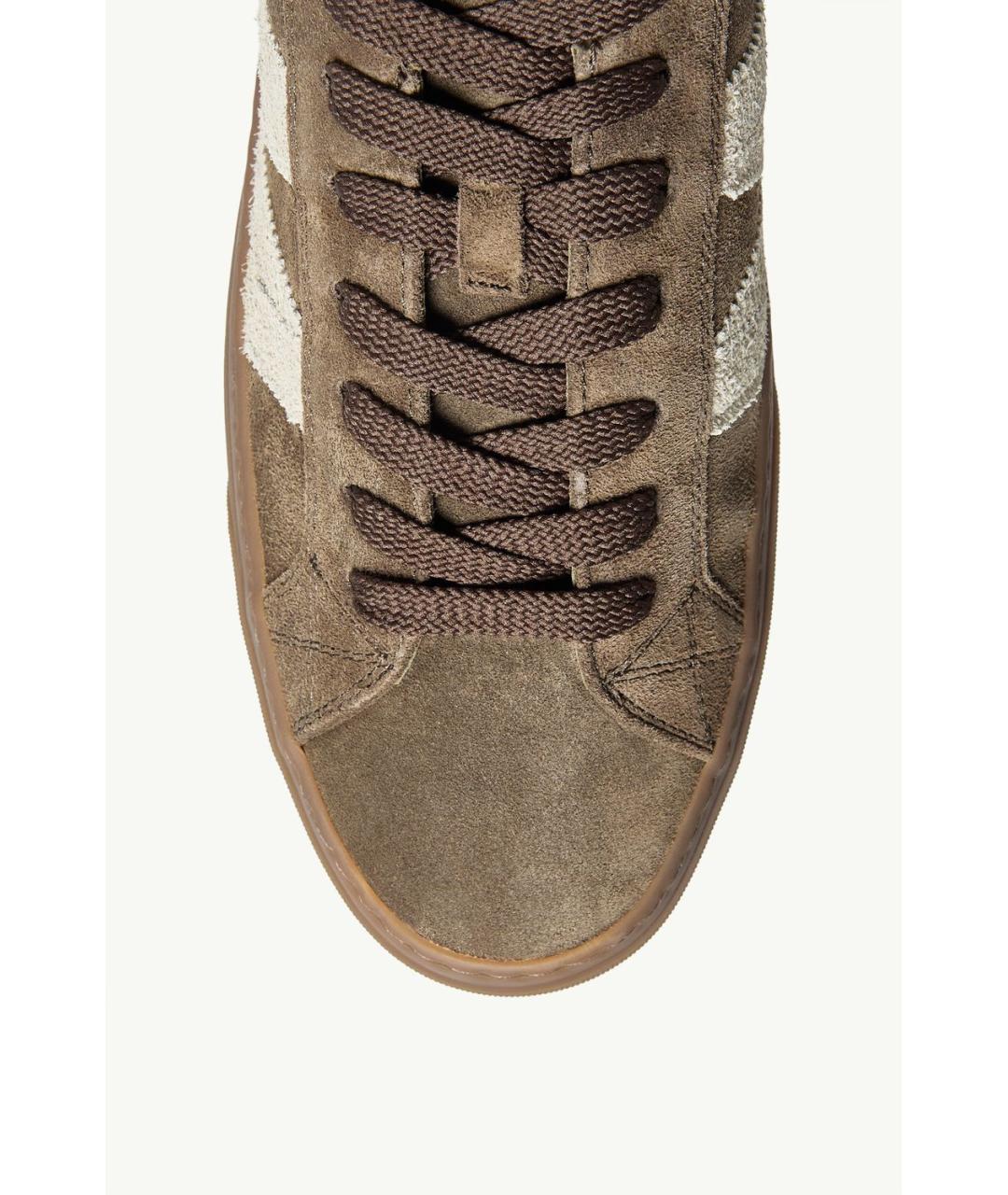 MONCLER Коричневые кожаные низкие кроссовки / кеды, фото 2