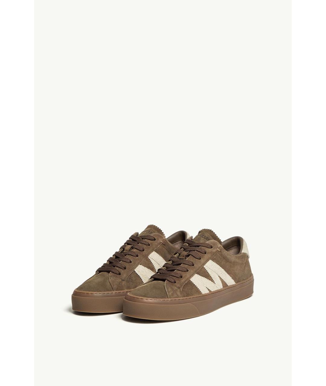 MONCLER Коричневые кожаные низкие кроссовки / кеды, фото 3