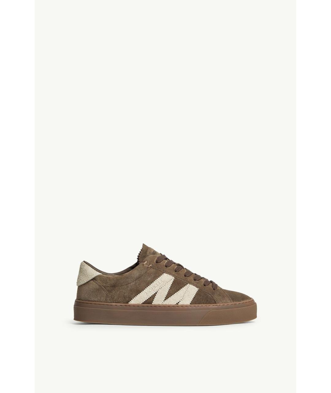 MONCLER Коричневые кожаные низкие кроссовки / кеды, фото 6