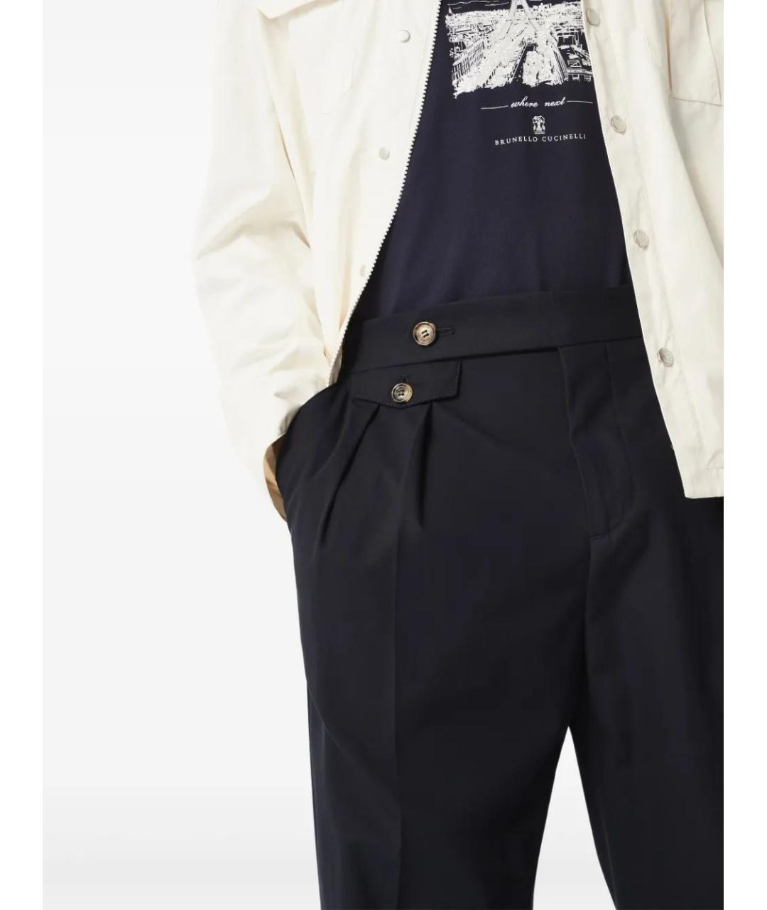 BRUNELLO CUCINELLI Темно-синие хлопковые повседневные брюки, фото 5