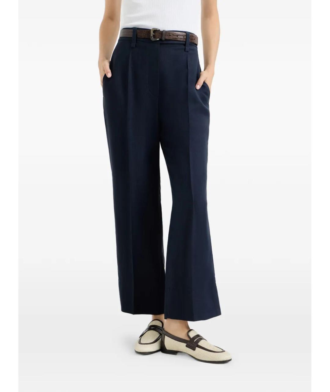 BRUNELLO CUCINELLI Синие вискозные прямые брюки, фото 3