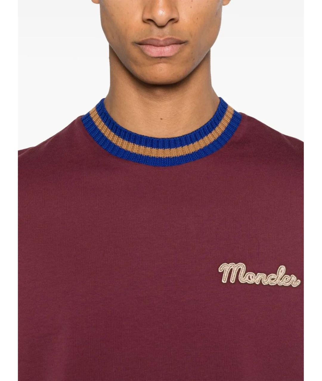 MONCLER Бордовая хлопковая футболка, фото 4