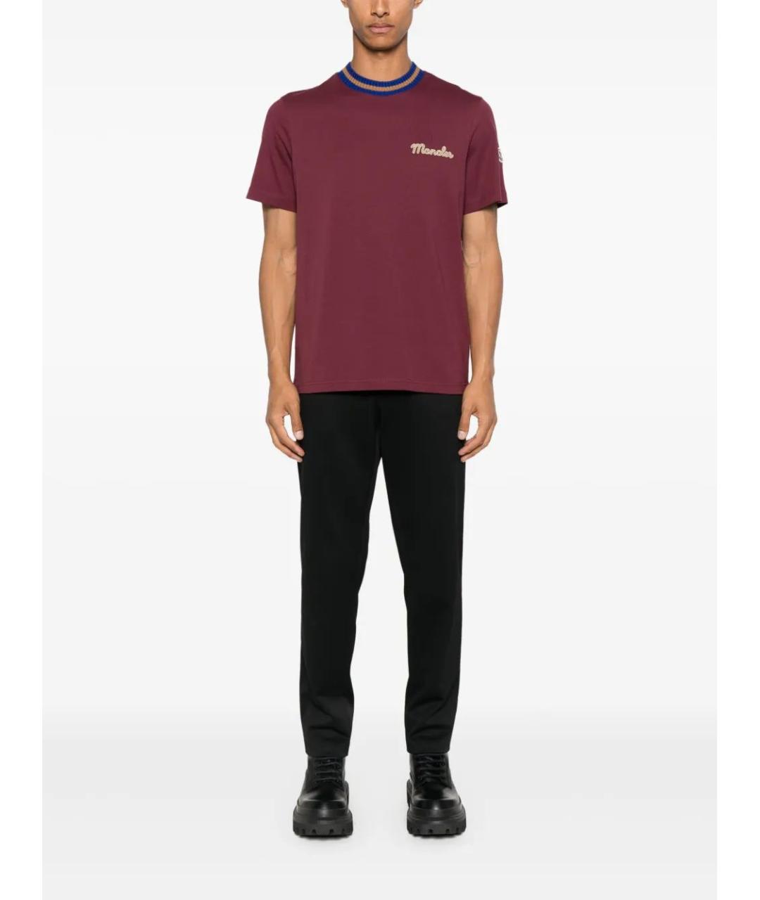 MONCLER Бордовая хлопковая футболка, фото 2