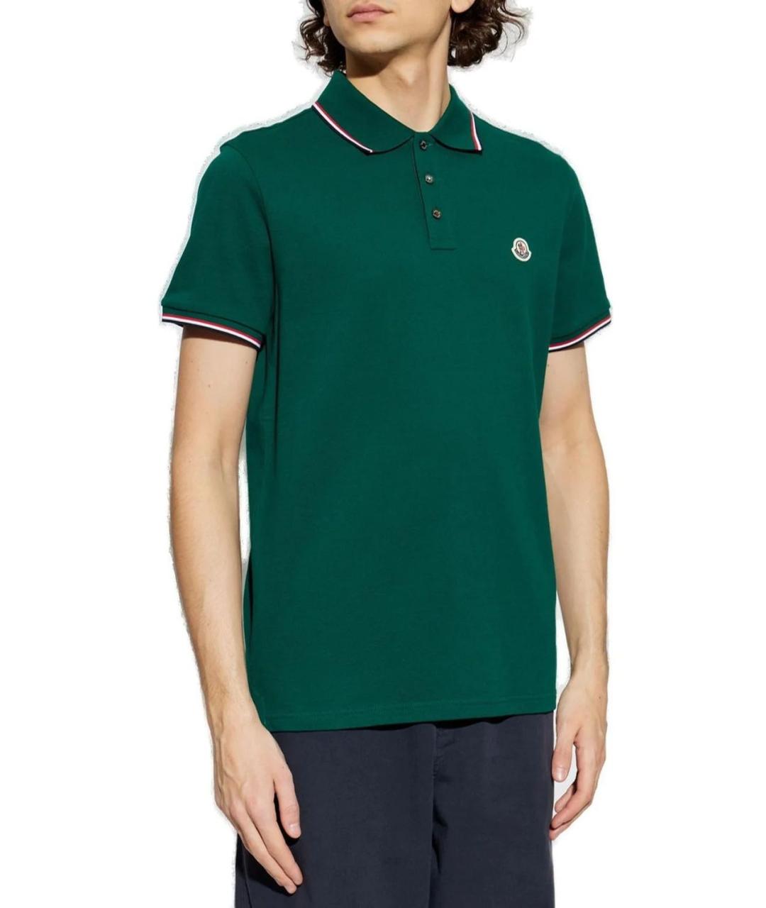 MONCLER Зеленые хлопковое поло с коротким рукавом, фото 2