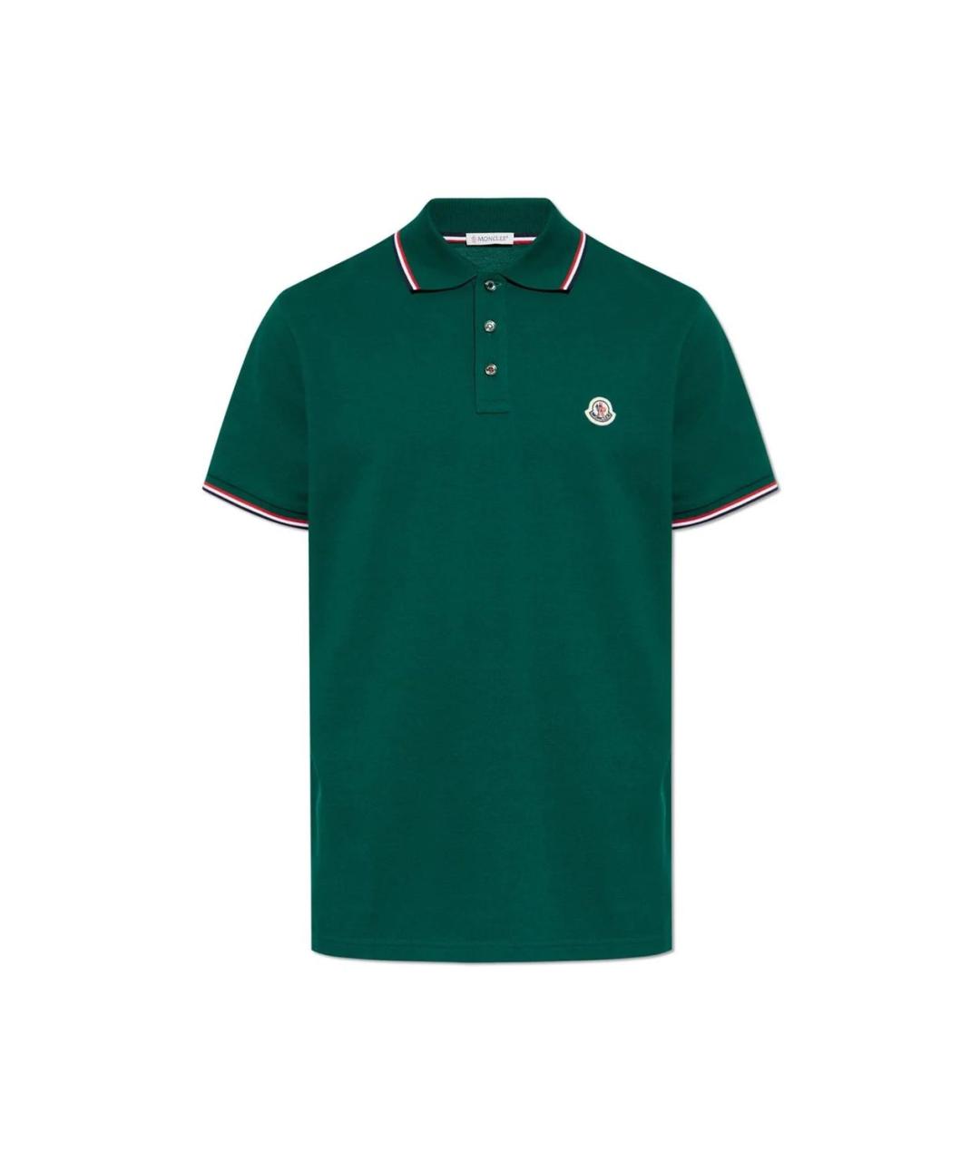 MONCLER Зеленые хлопковое поло с коротким рукавом, фото 1
