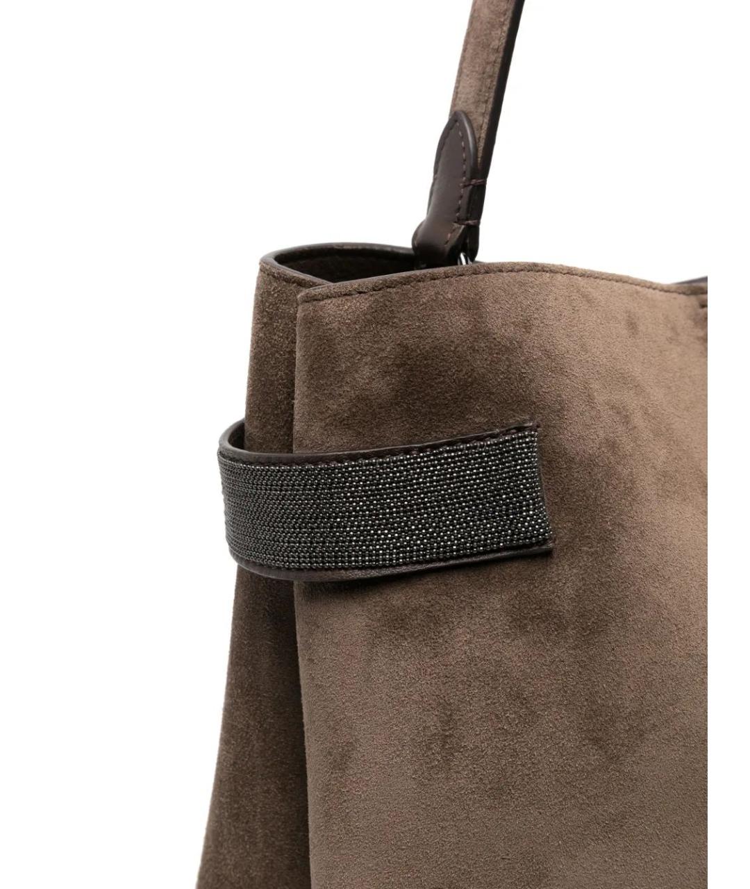 BRUNELLO CUCINELLI Коричневая замшевая сумка тоут, фото 3