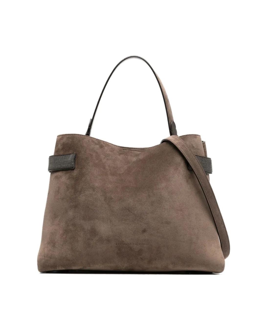 BRUNELLO CUCINELLI Коричневая замшевая сумка тоут, фото 1
