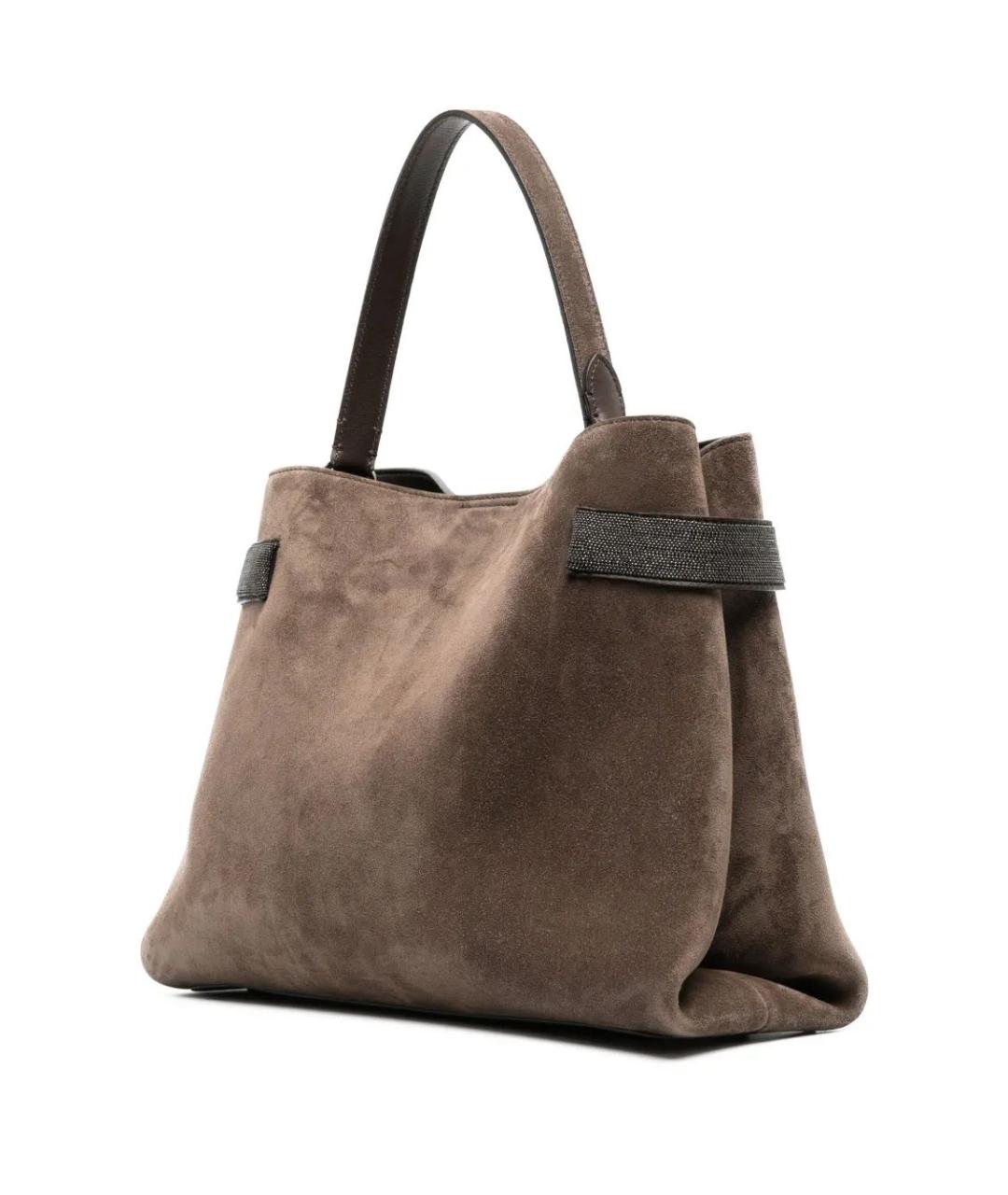 BRUNELLO CUCINELLI Коричневая замшевая сумка тоут, фото 2