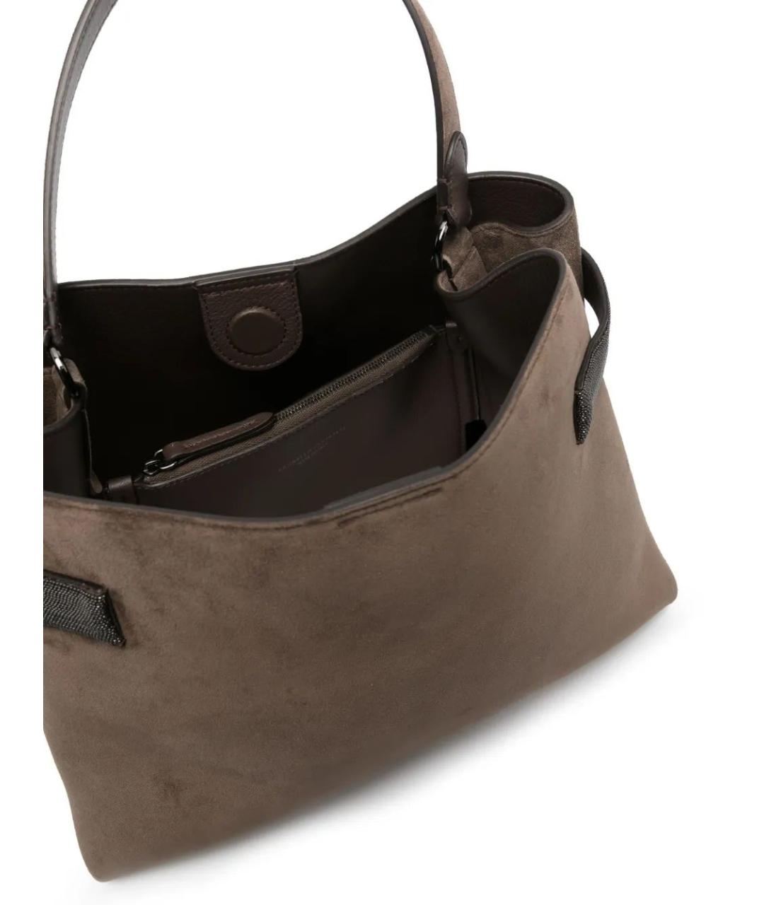 BRUNELLO CUCINELLI Коричневая замшевая сумка тоут, фото 4