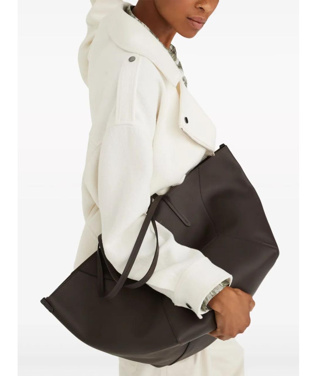 BRUNELLO CUCINELLI Коричневая кожаная сумка тоут, фото 2