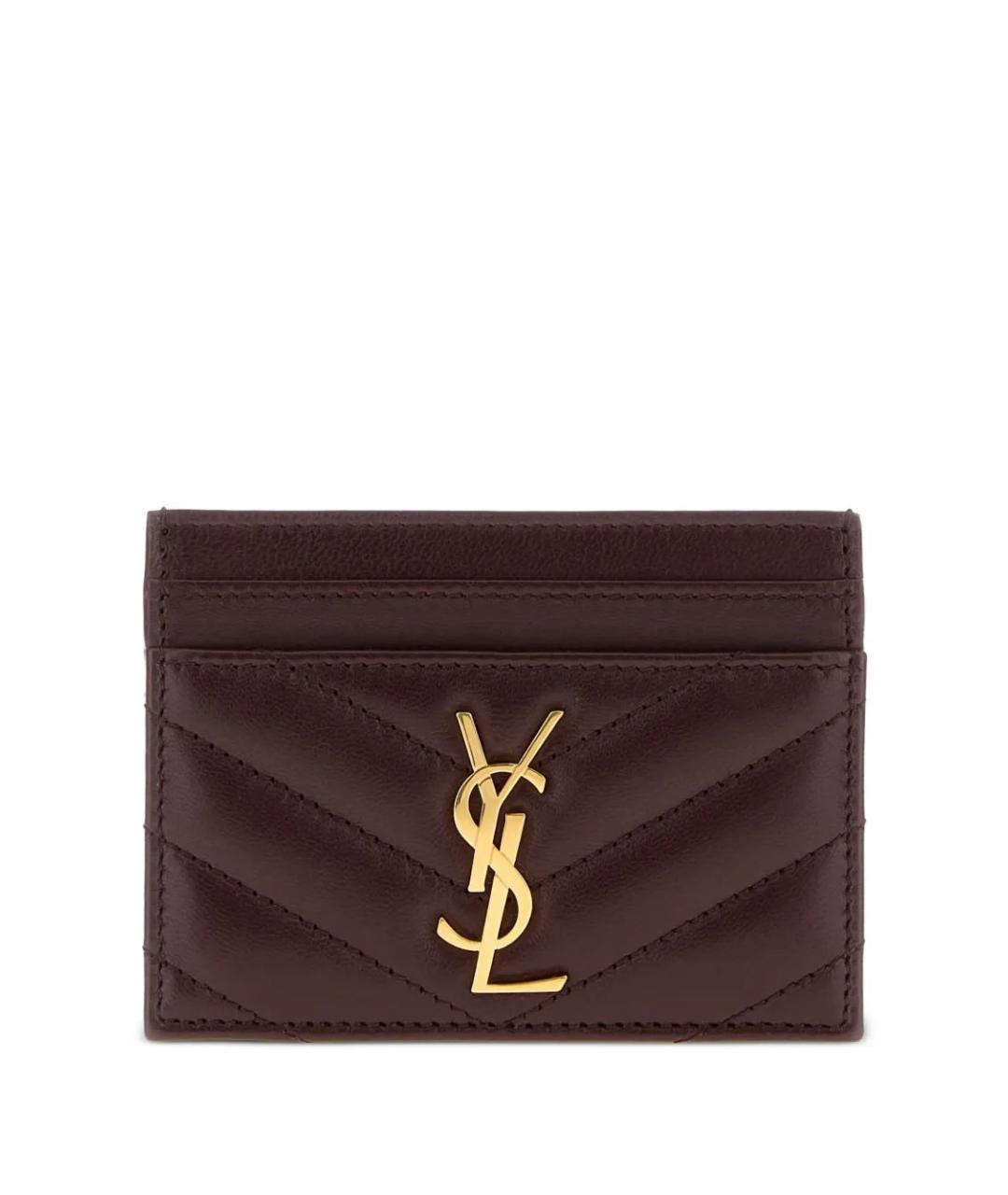 SAINT LAURENT Бордовый кожаный кардхолдер, фото 1