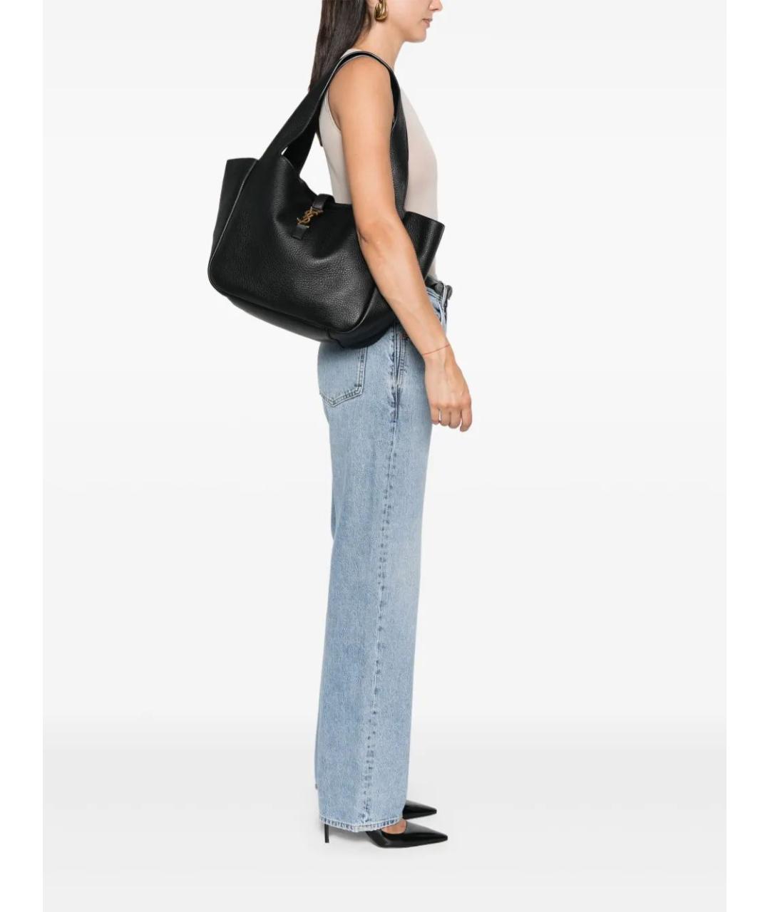SAINT LAURENT Черная кожаная сумка тоут, фото 2