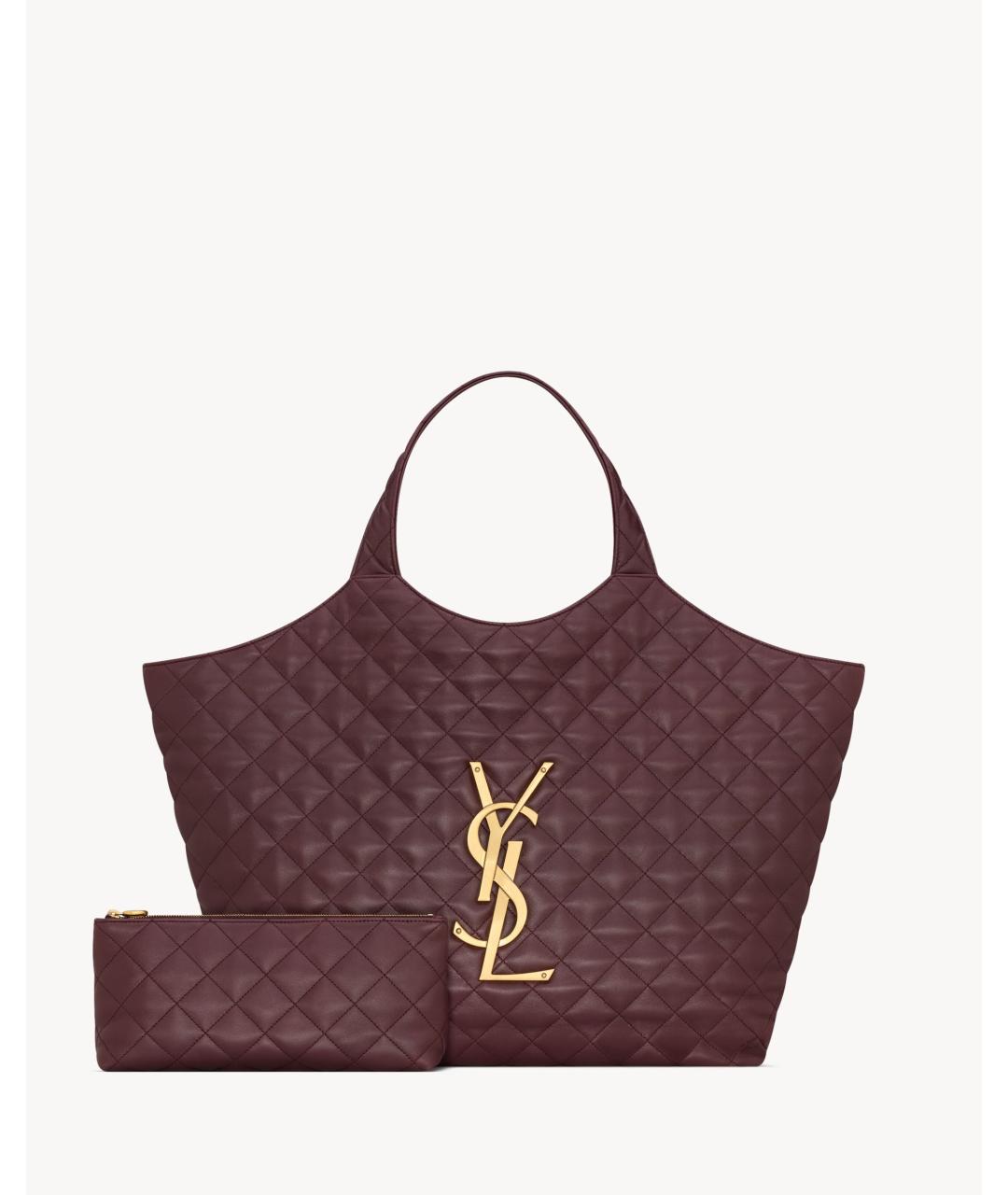 SAINT LAURENT Бордовая кожаная сумка тоут, фото 2