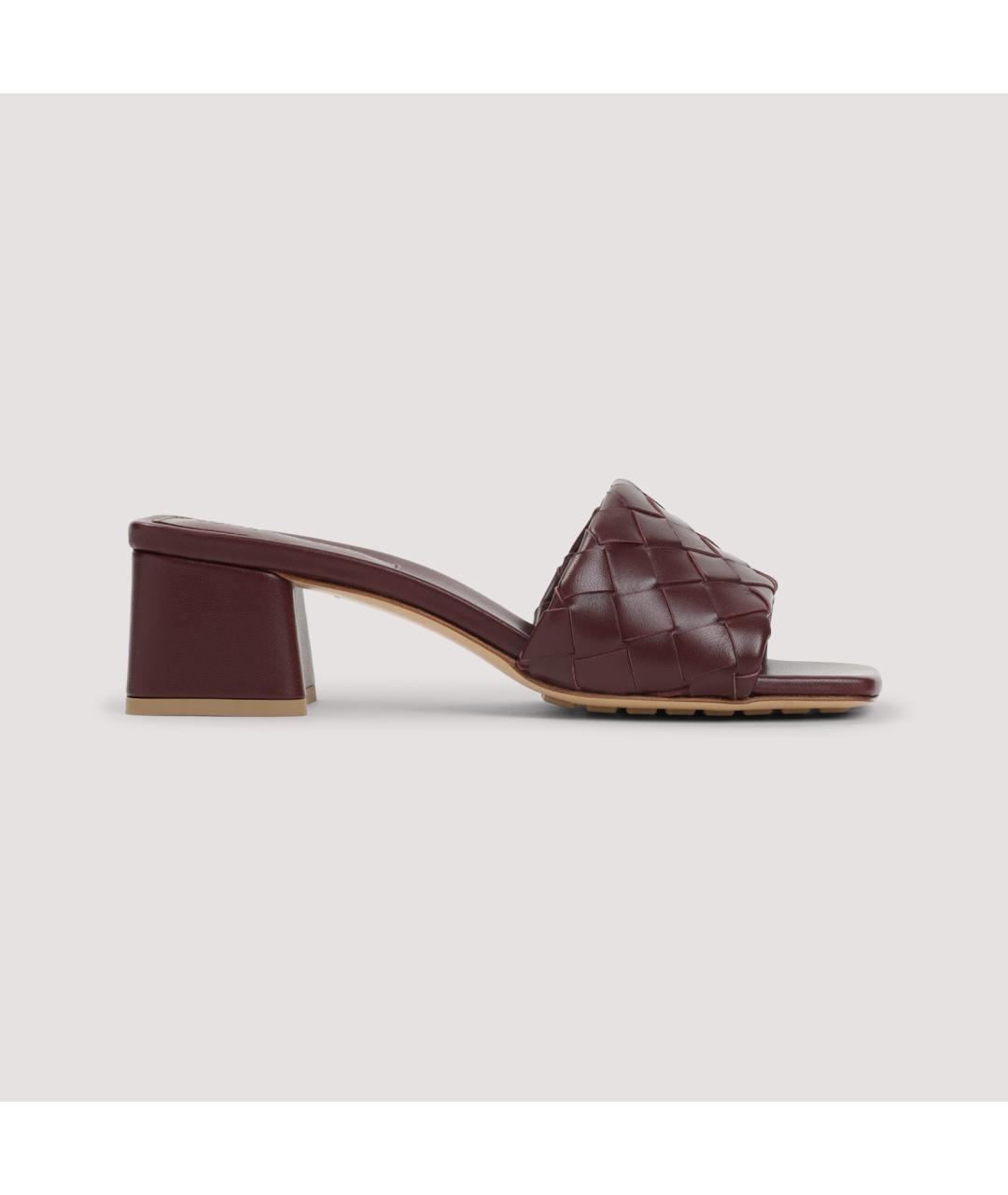 BOTTEGA VENETA Бордовые кожаные мюли, фото 2