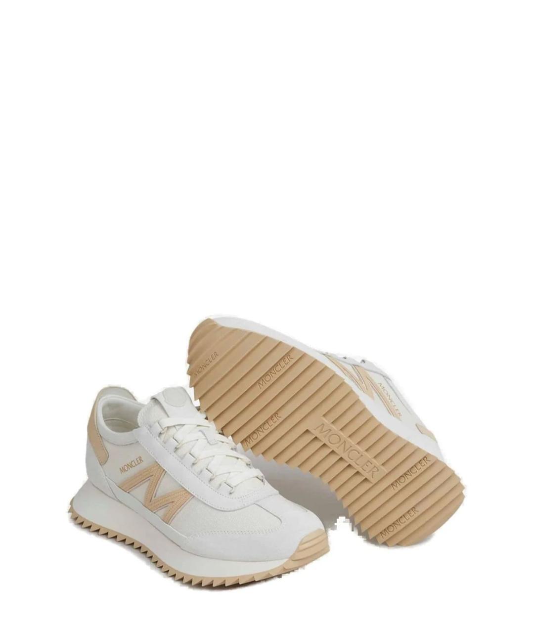MONCLER Белые кожаные низкие кроссовки / кеды, фото 4