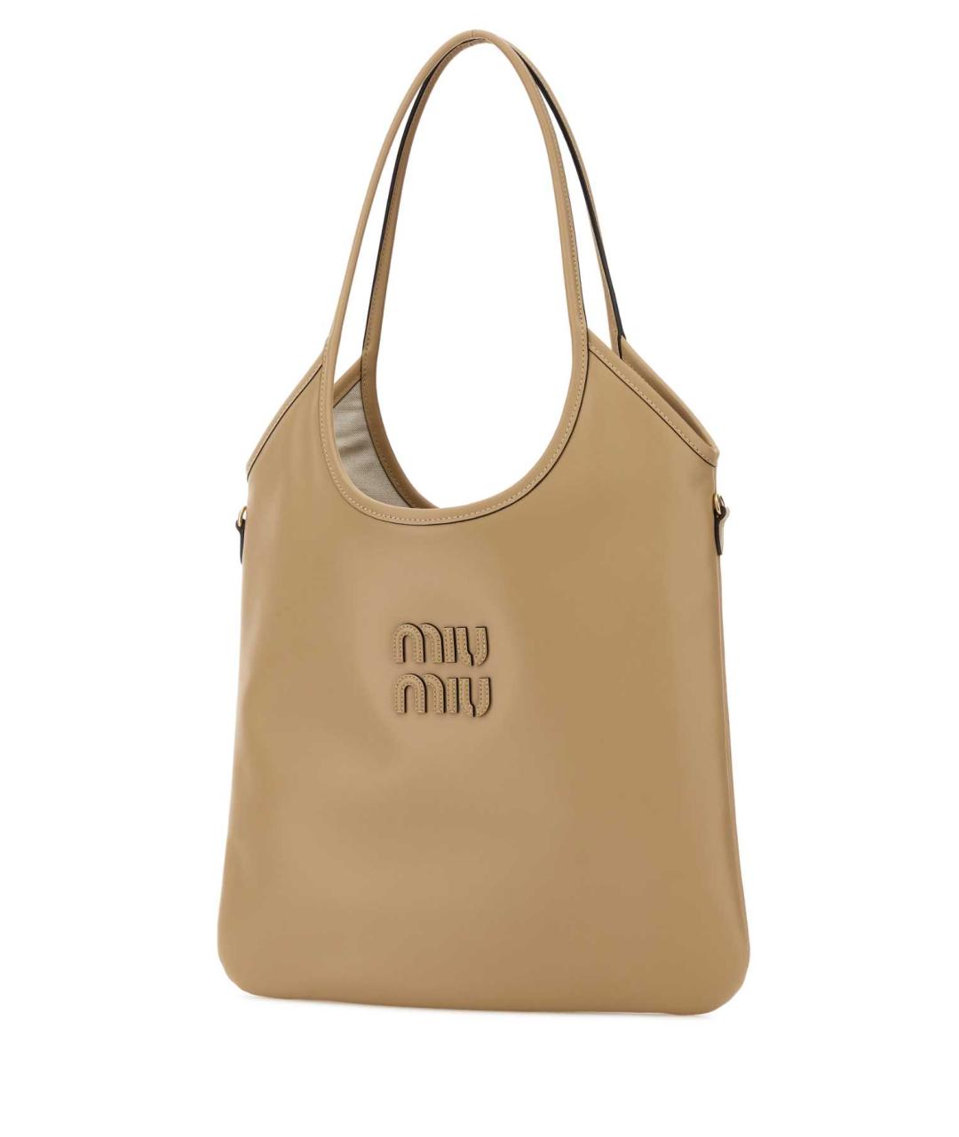 MIU MIU Бежевая кожаная сумка тоут, фото 2