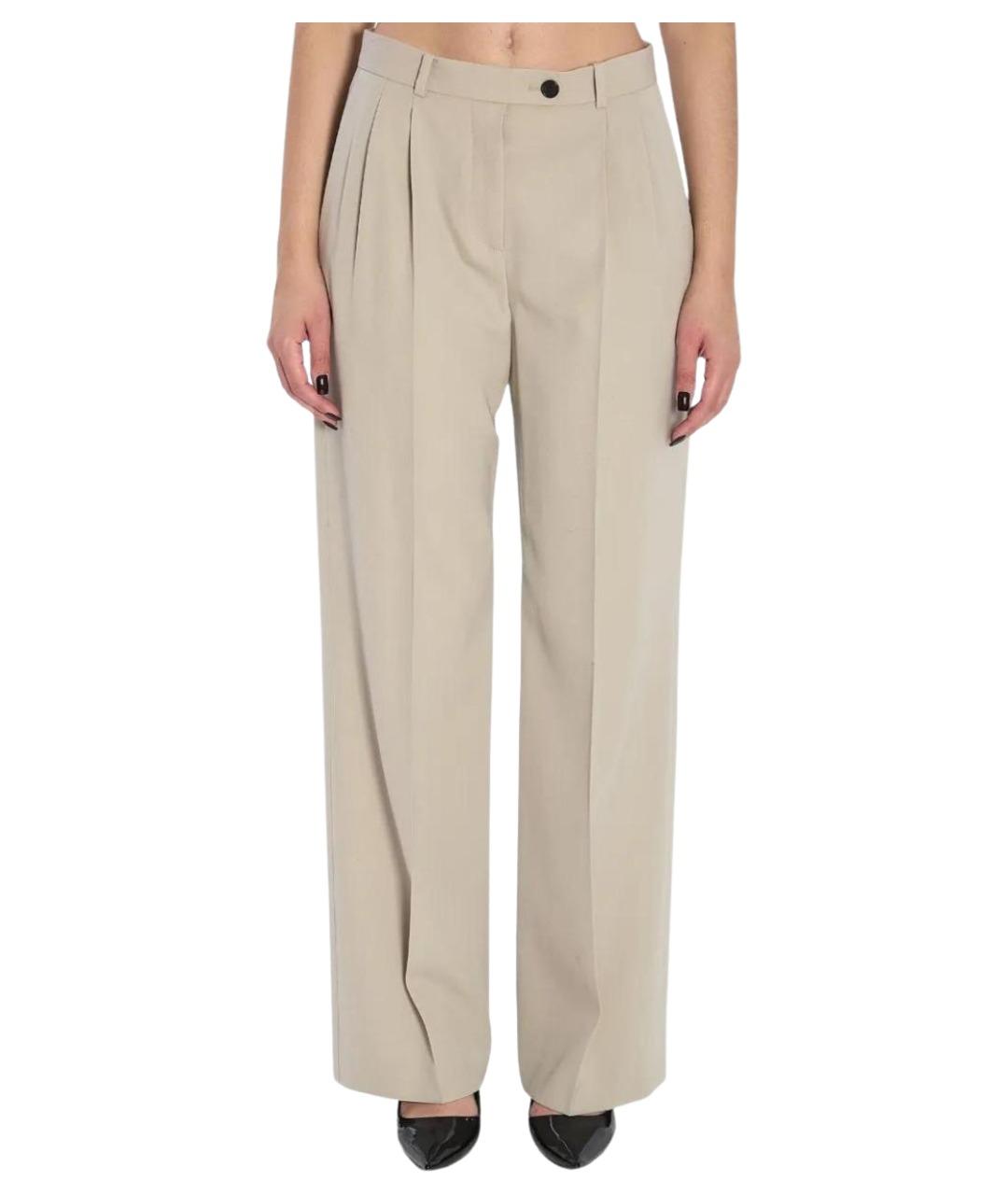 THE ROW Бежевые шерстяные прямые брюки, фото 1